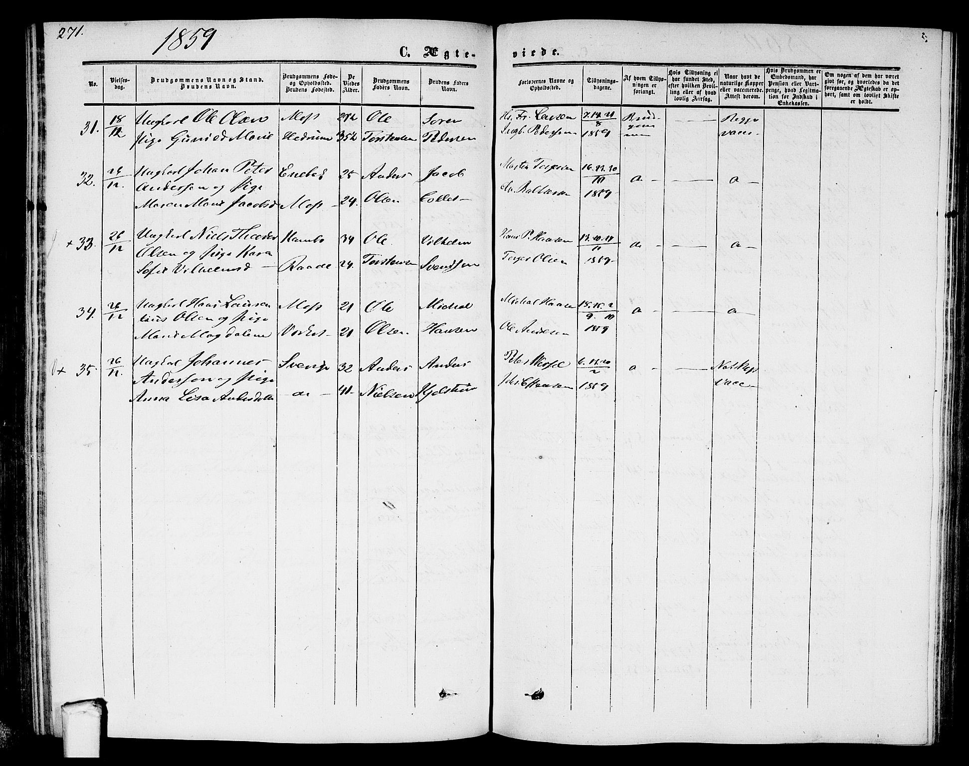 Moss prestekontor Kirkebøker, AV/SAO-A-2003/G/Ga/L0002: Parish register (copy) no. I 2, 1852-1871, p. 271