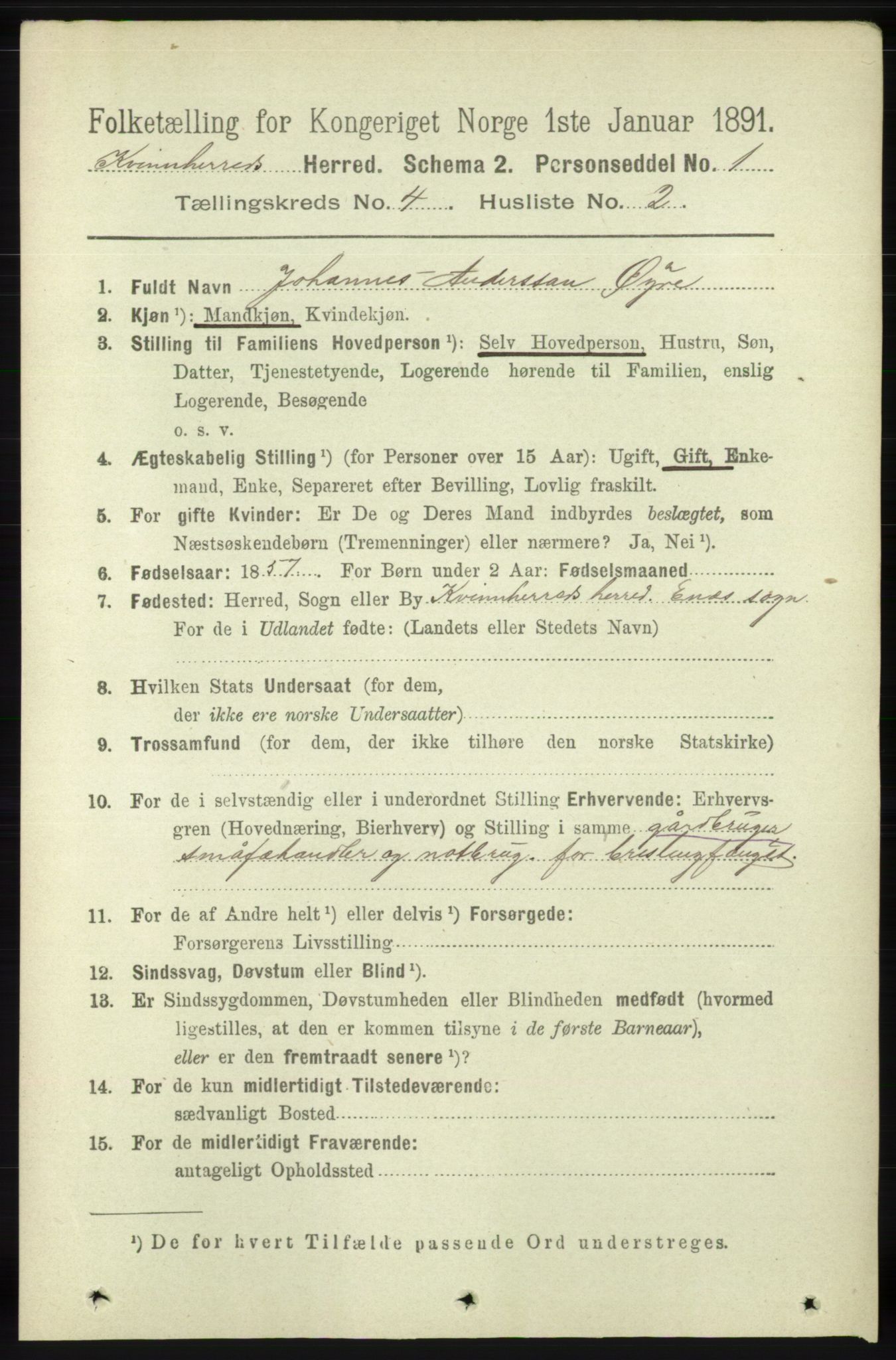 RA, 1891 census for 1224 Kvinnherad, 1891, p. 1388