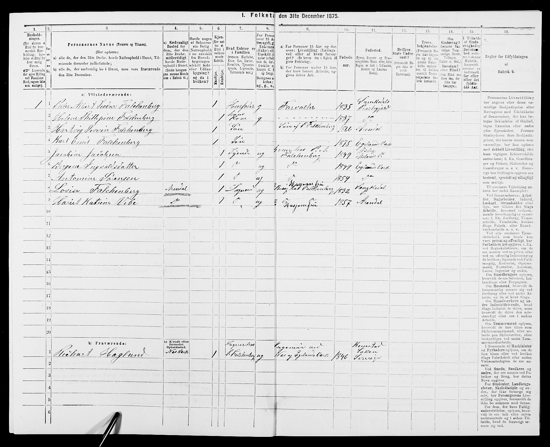 SAK, 1875 census for 0911P Gjerstad, 1875, p. 820