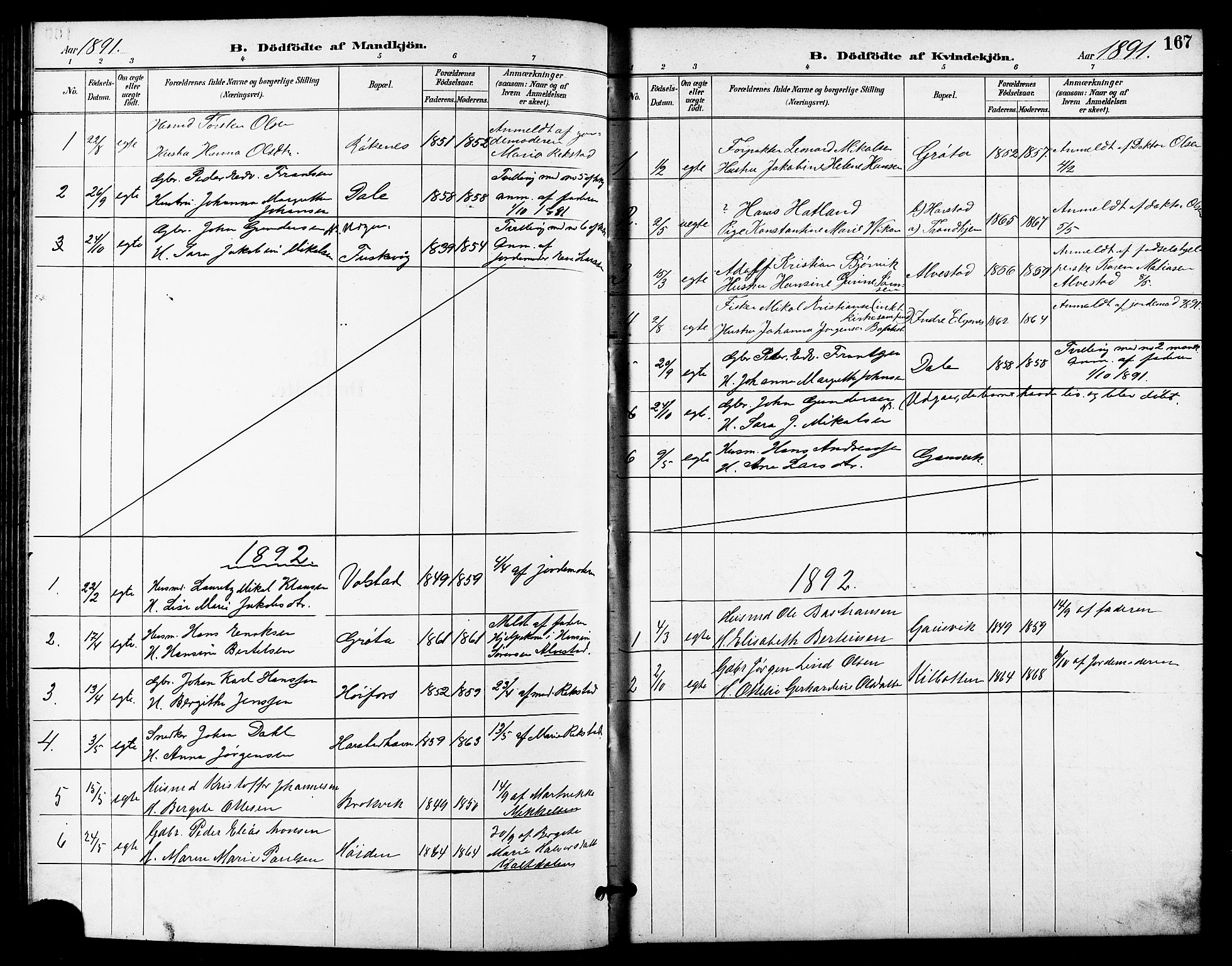 Trondenes sokneprestkontor, AV/SATØ-S-1319/H/Hb/L0011klokker: Parish register (copy) no. 11, 1891-1906, p. 167