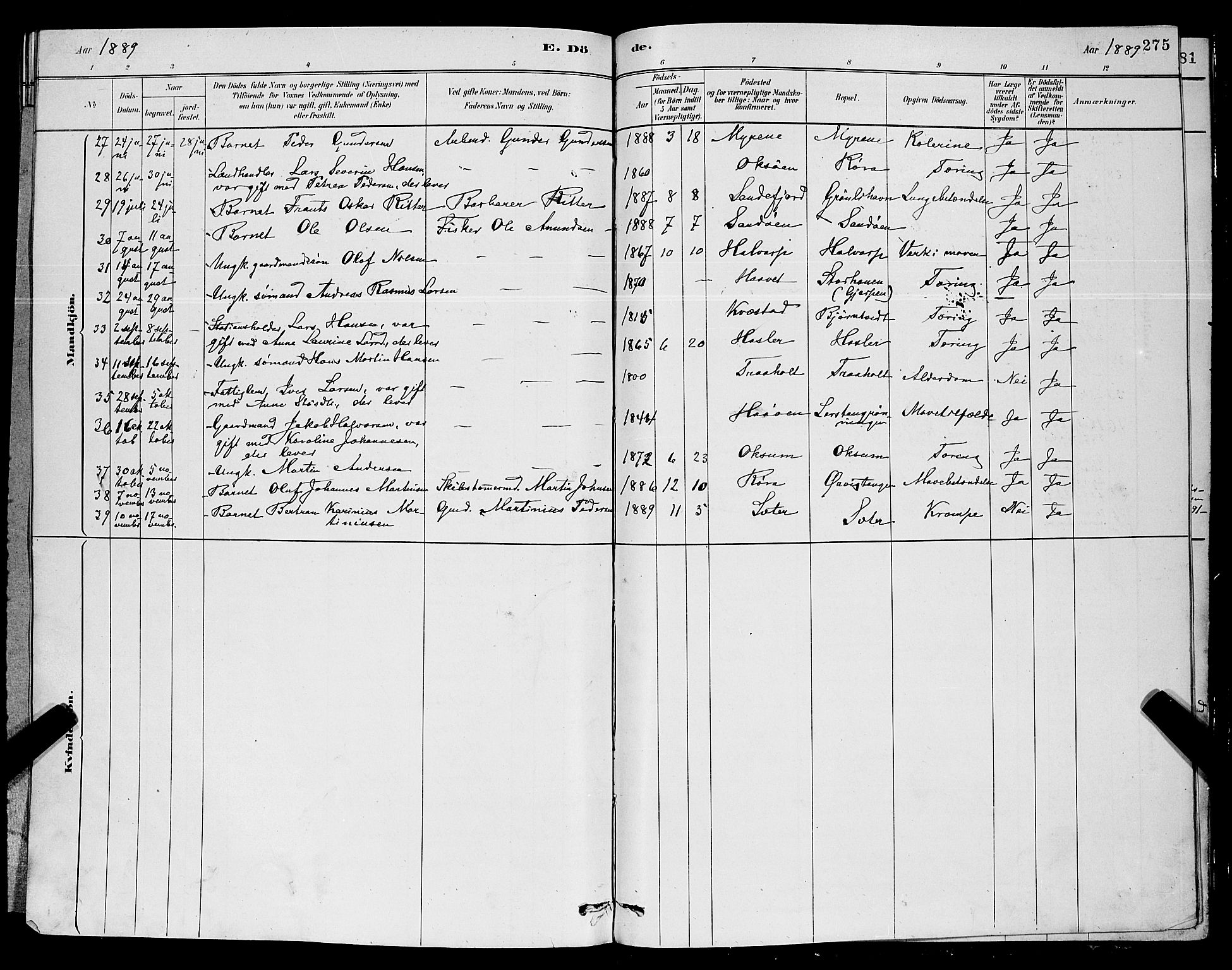 Eidanger kirkebøker, SAKO/A-261/G/Ga/L0002: Parish register (copy) no. 2, 1879-1892, p. 275