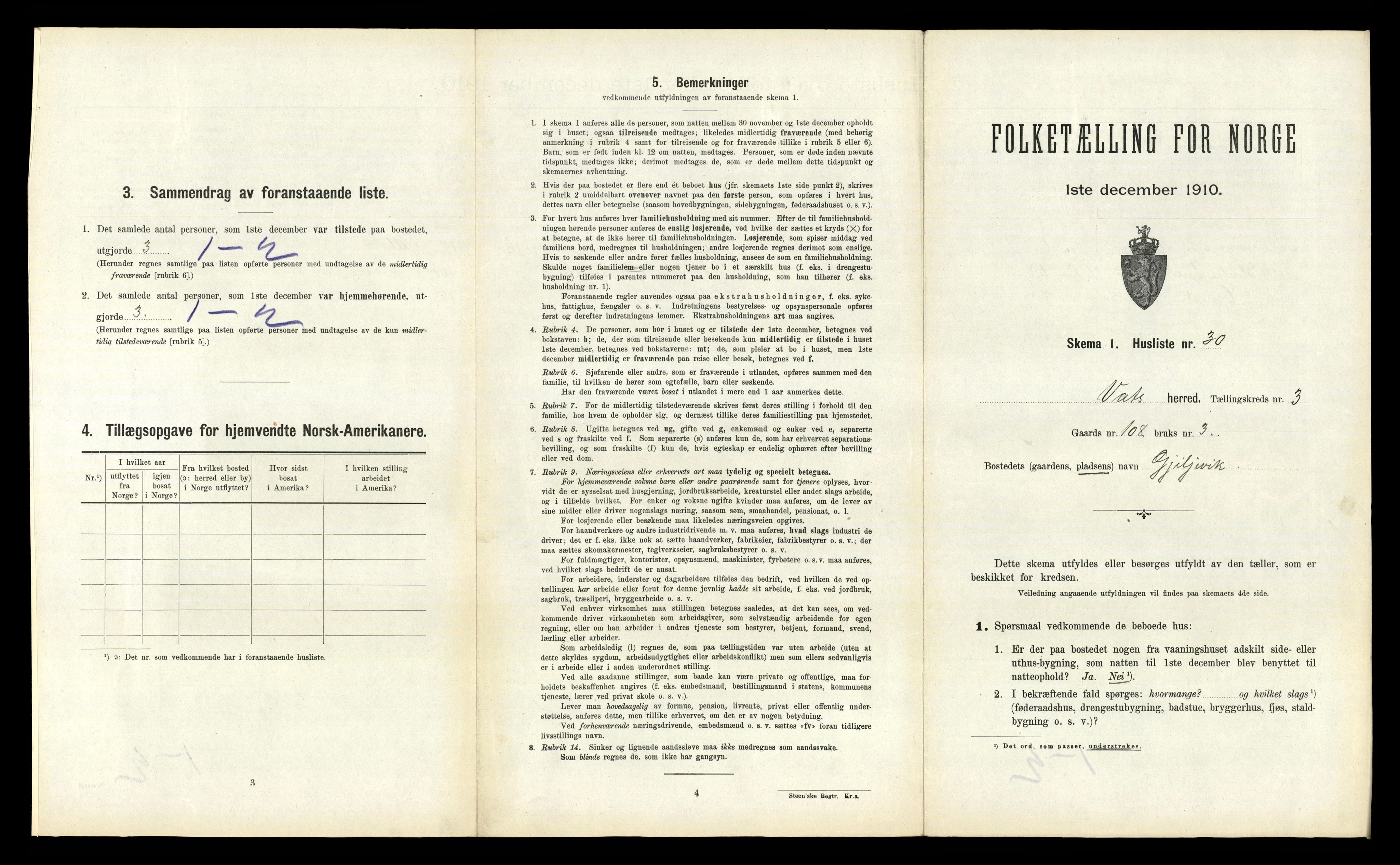 RA, 1910 census for Vats, 1910, p. 212