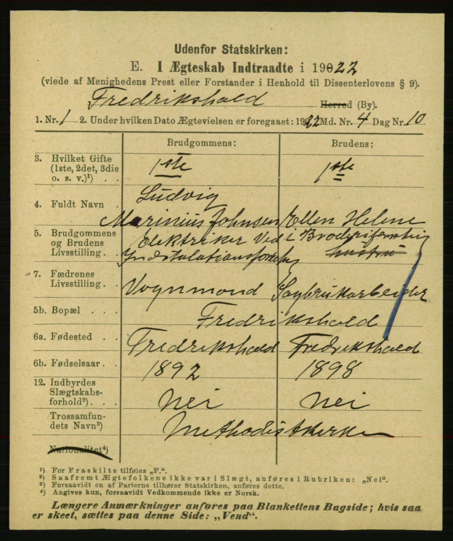 Statistisk sentralbyrå, Sosiodemografiske emner, Befolkning, AV/RA-S-2228/E/L0020: Fødte, gifte, døde dissentere., 1922, p. 1743