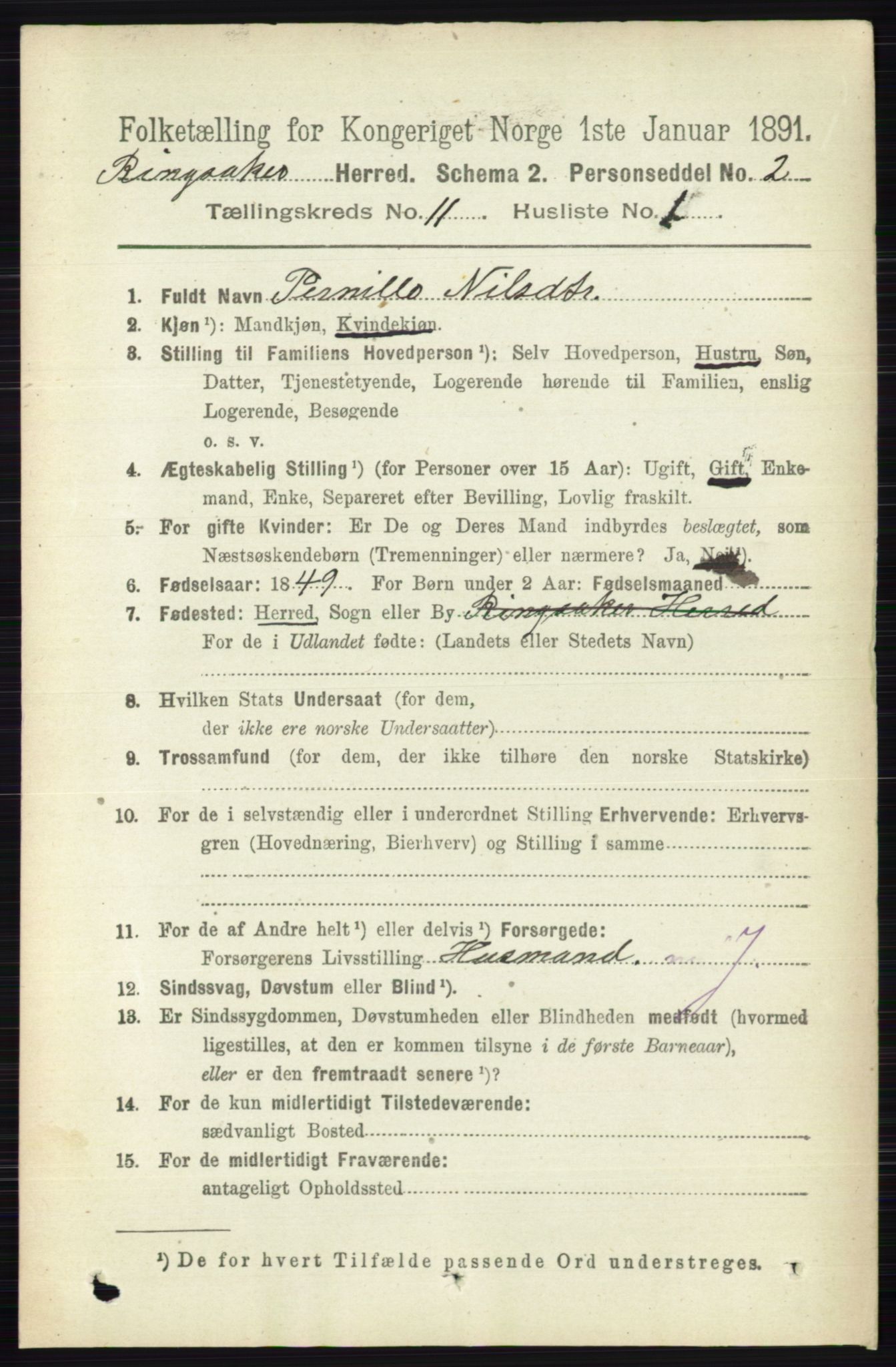 RA, 1891 census for 0412 Ringsaker, 1891, p. 6259