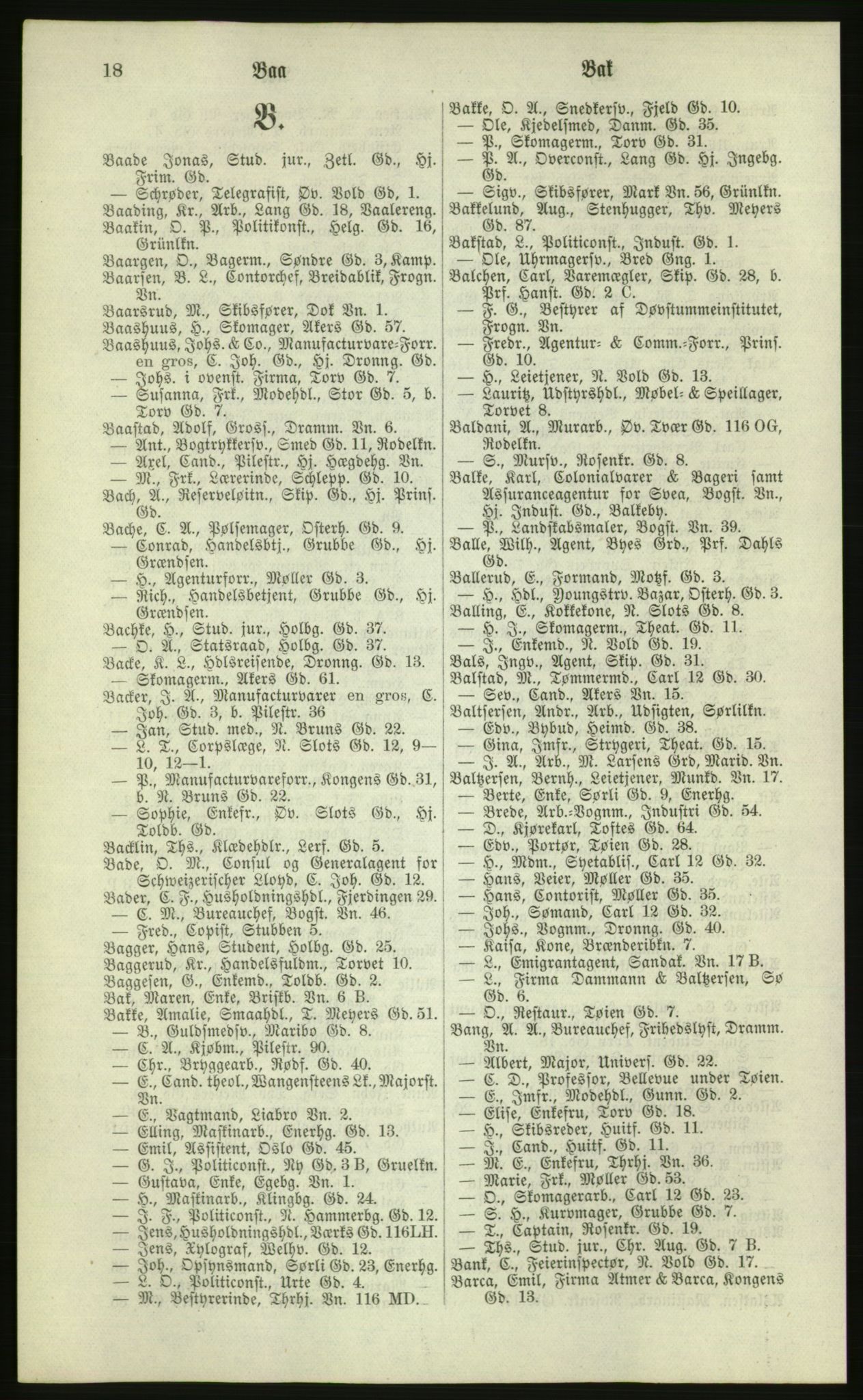 Kristiania/Oslo adressebok, PUBL/-, 1881, p. 18