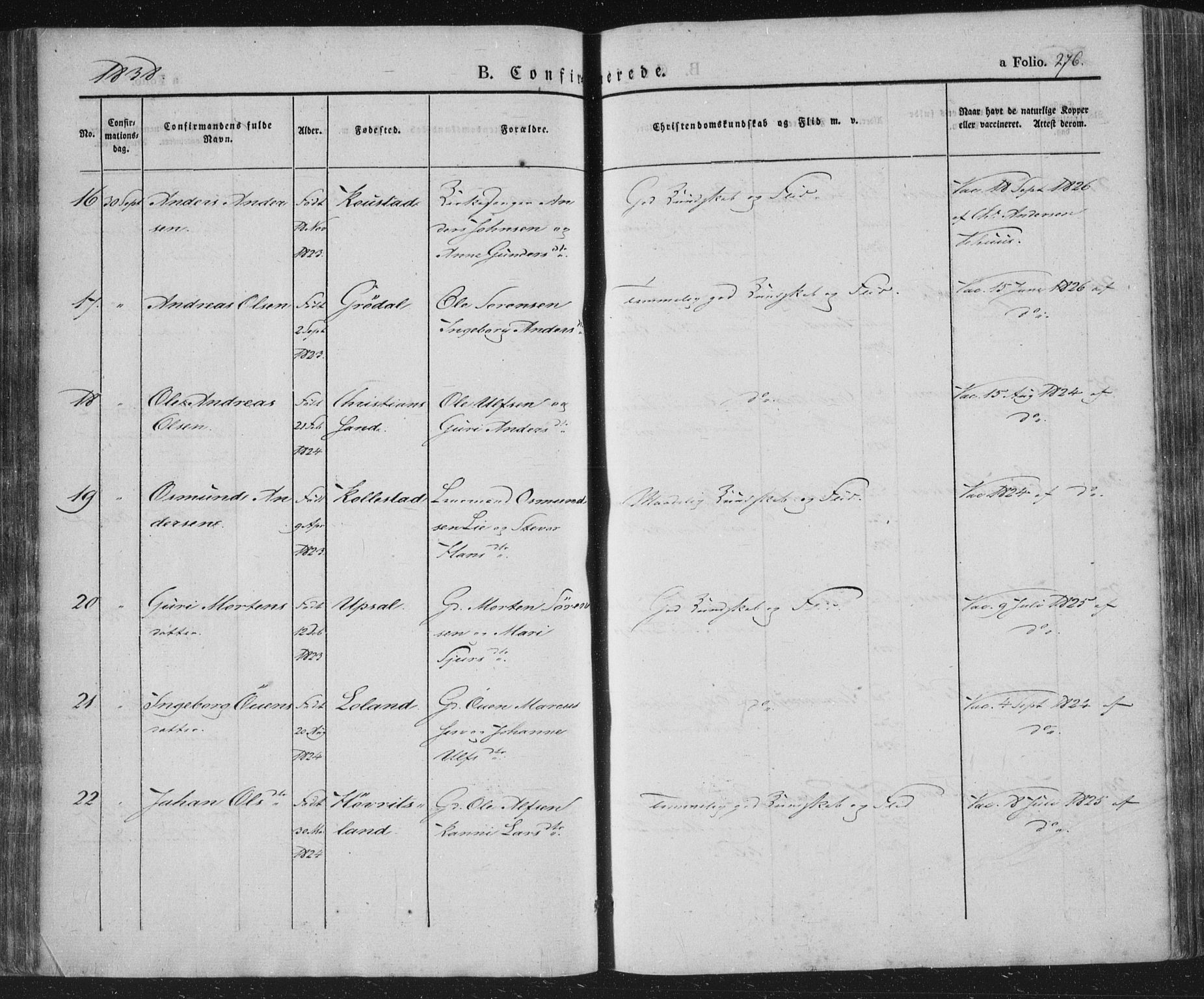 Vennesla sokneprestkontor, SAK/1111-0045/Fa/Fac/L0004: Parish register (official) no. A 4, 1834-1855, p. 276