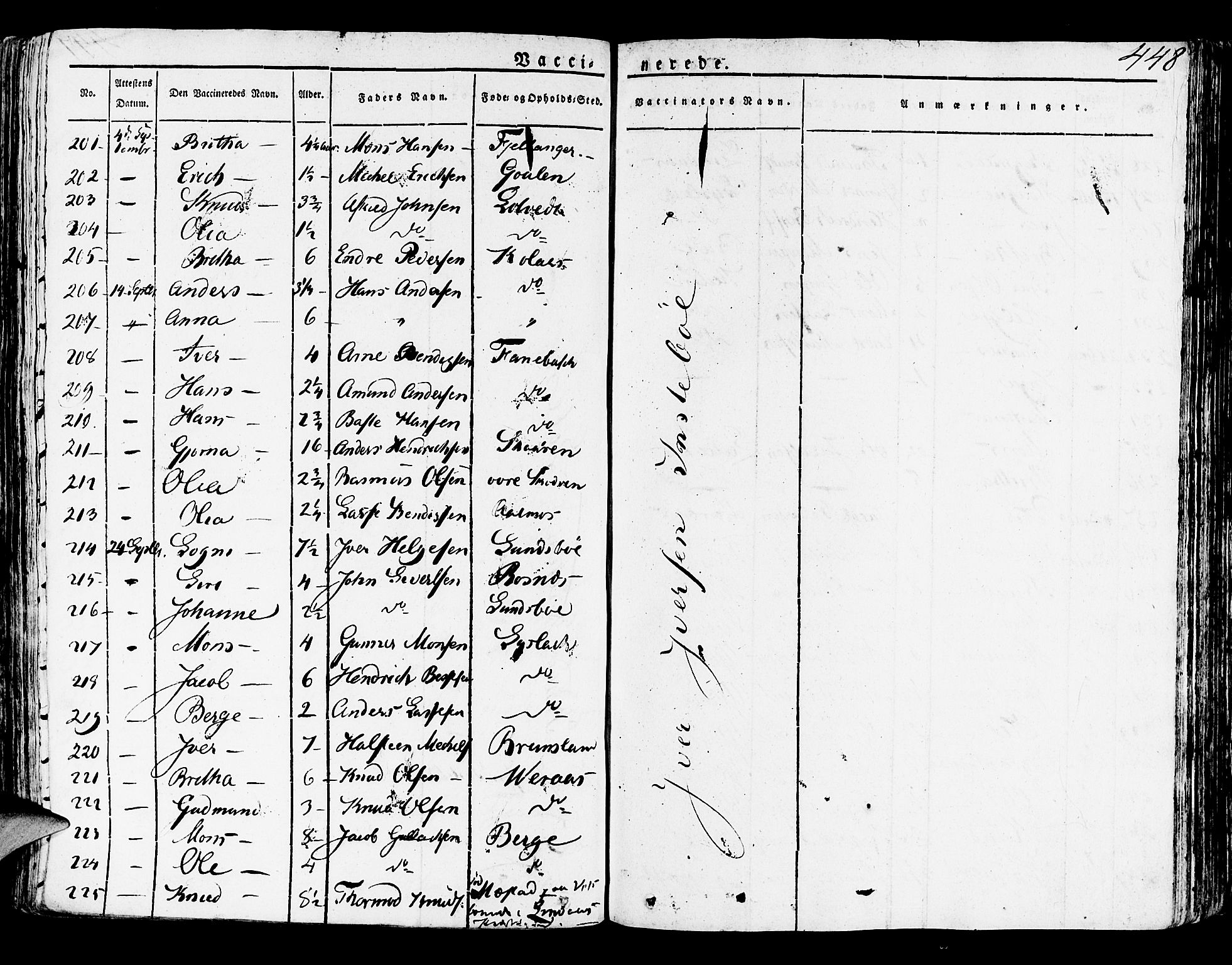 Lindås Sokneprestembete, AV/SAB-A-76701/H/Haa/Haaa/L0008: Parish register (official) no. A 8, 1823-1836, p. 448