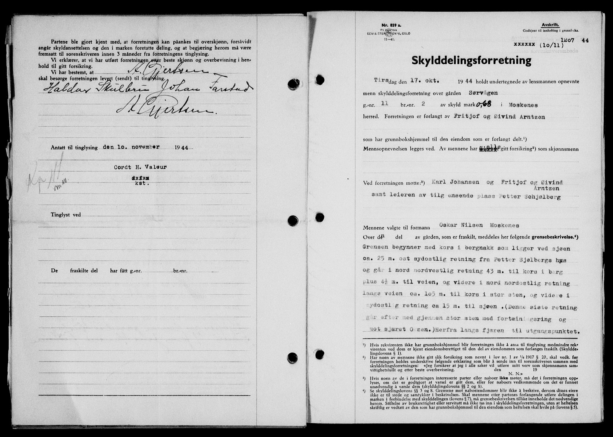 Lofoten sorenskriveri, SAT/A-0017/1/2/2C/L0012a: Mortgage book no. 12a, 1943-1944, Diary no: : 1207/1944