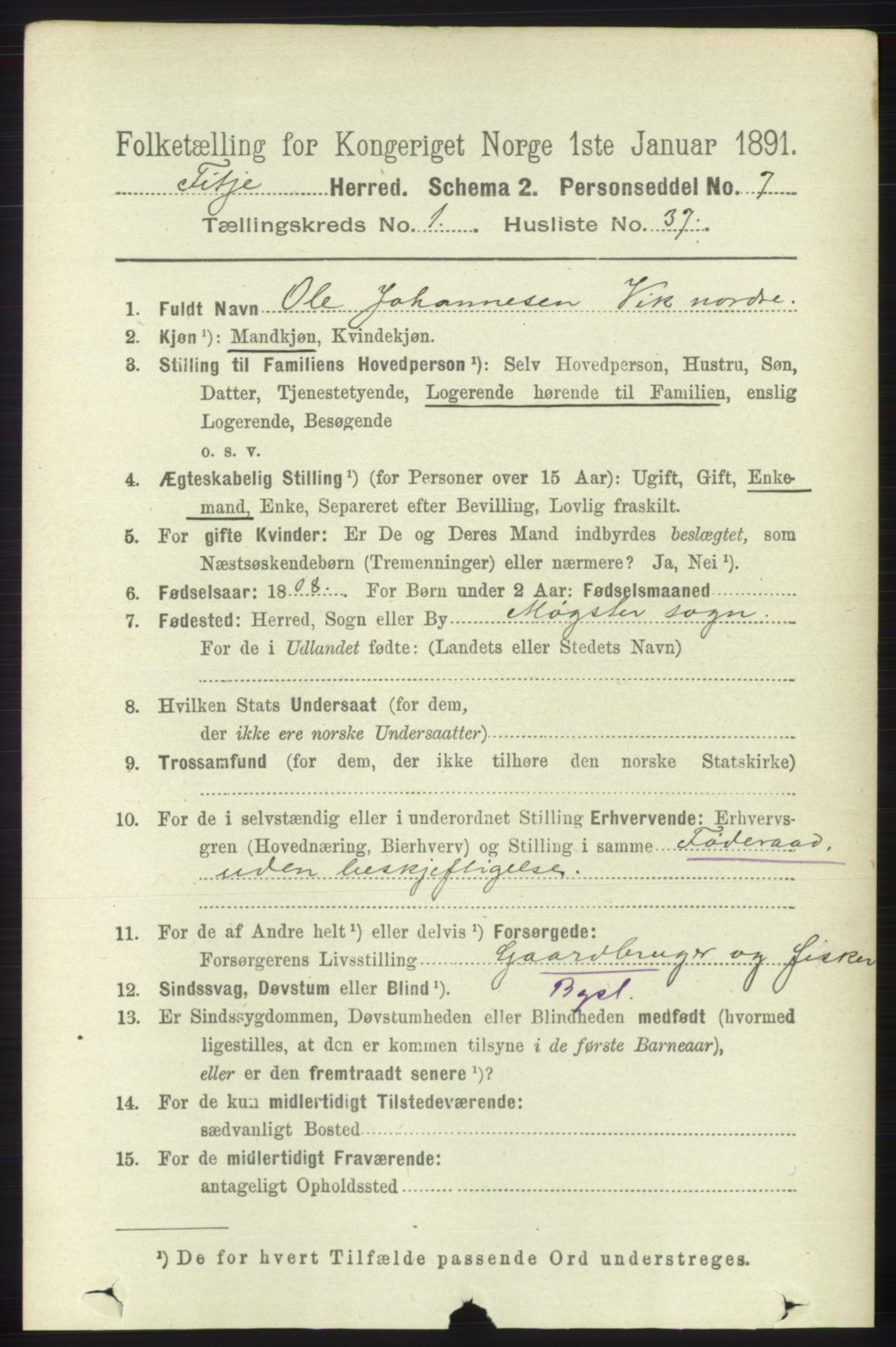 RA, 1891 census for 1222 Fitjar, 1891, p. 307