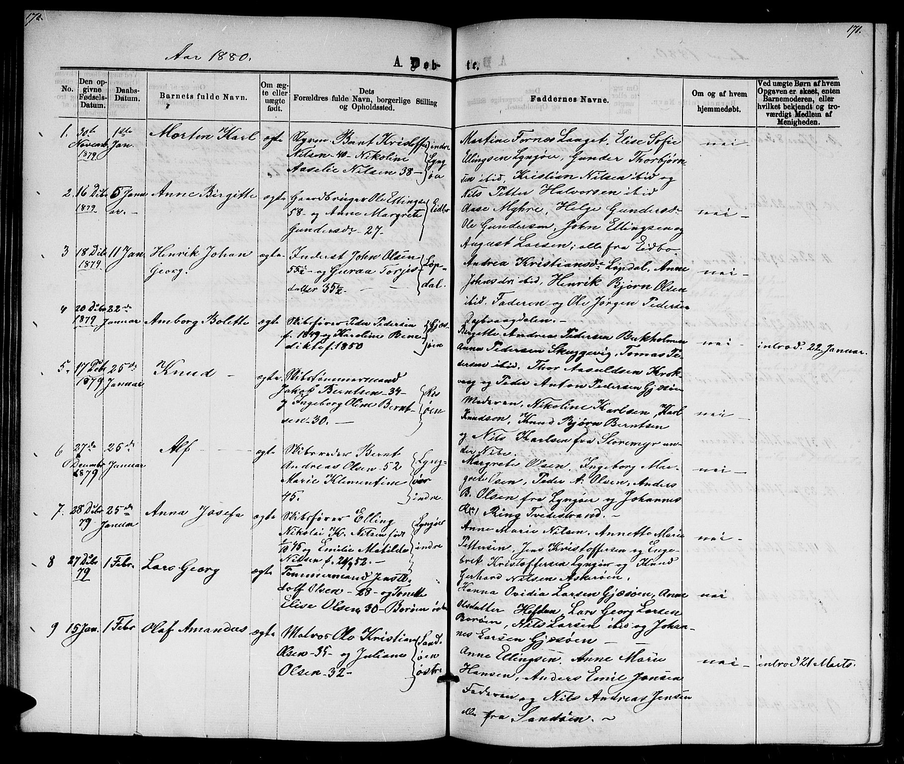 Dypvåg sokneprestkontor, SAK/1111-0007/F/Fb/Fba/L0012: Parish register (copy) no. B 12, 1872-1886, p. 170-171