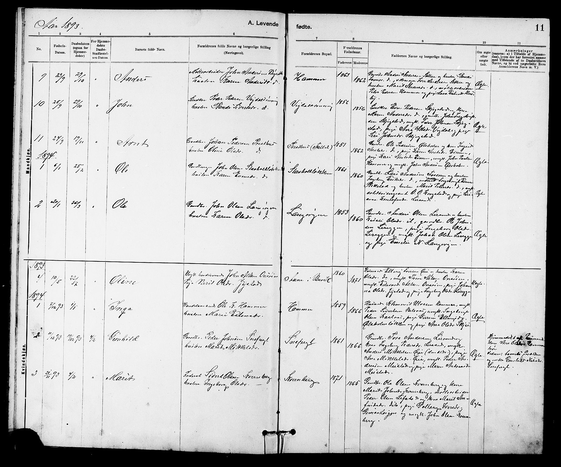 Ministerialprotokoller, klokkerbøker og fødselsregistre - Sør-Trøndelag, AV/SAT-A-1456/666/L0790: Parish register (copy) no. 666C03, 1885-1908, p. 11