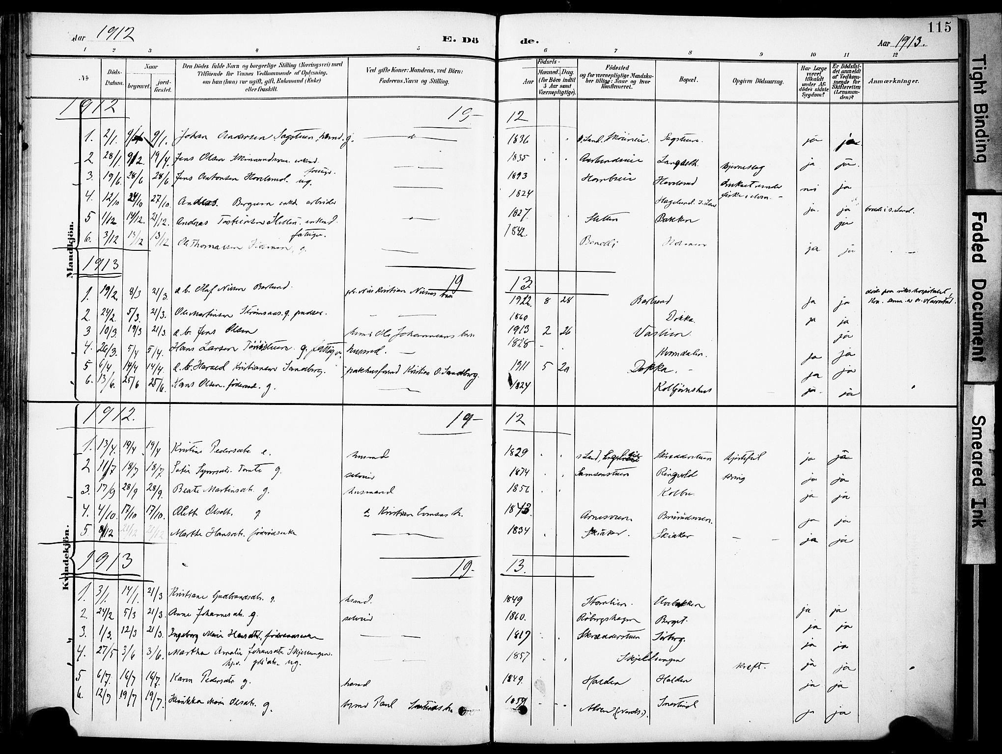 Nordre Land prestekontor, SAH/PREST-124/H/Ha/Haa/L0006: Parish register (official) no. 6, 1897-1914, p. 115