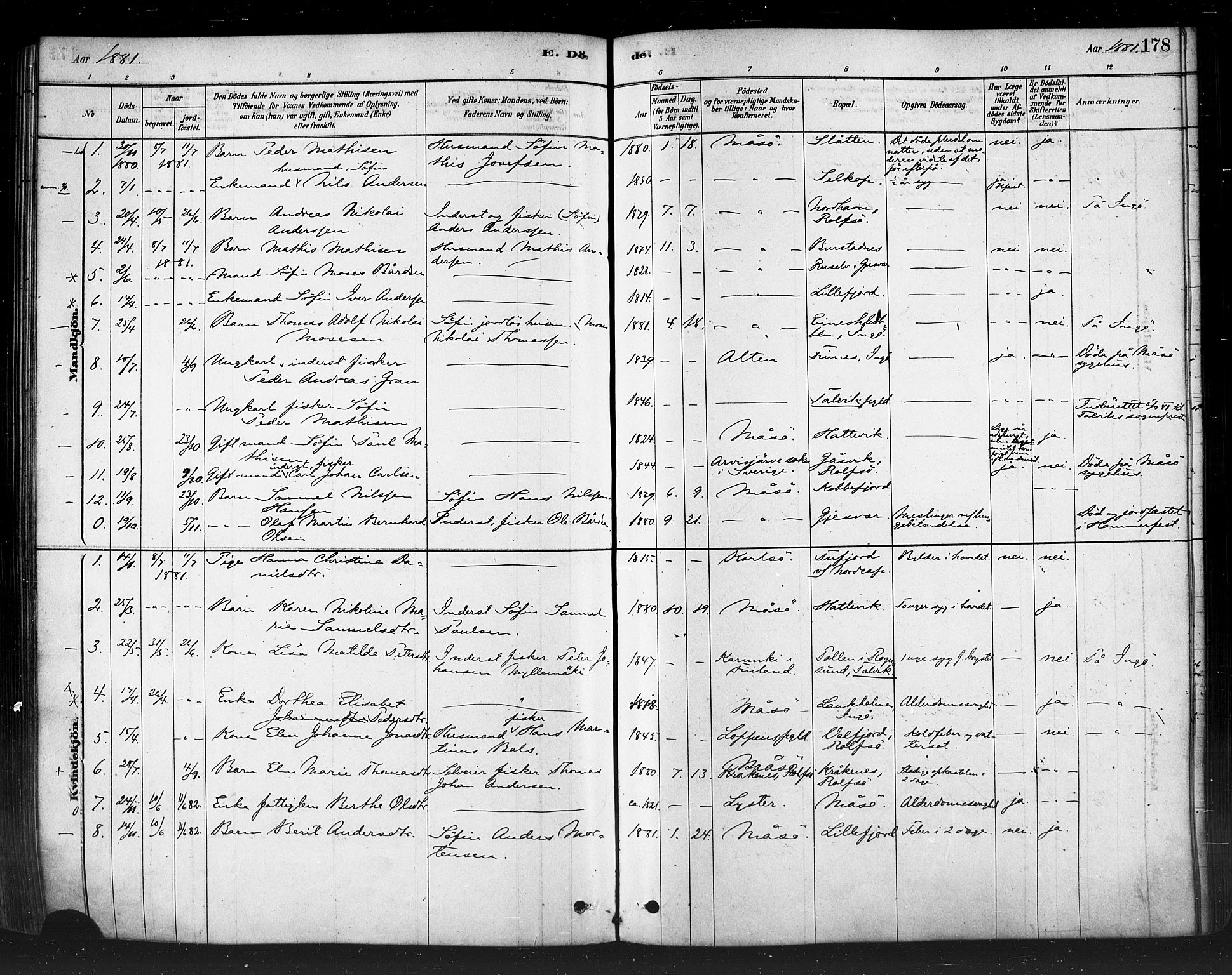 Måsøy sokneprestkontor, SATØ/S-1348/H/Ha/L0004kirke: Parish register (official) no. 4, 1878-1891, p. 178