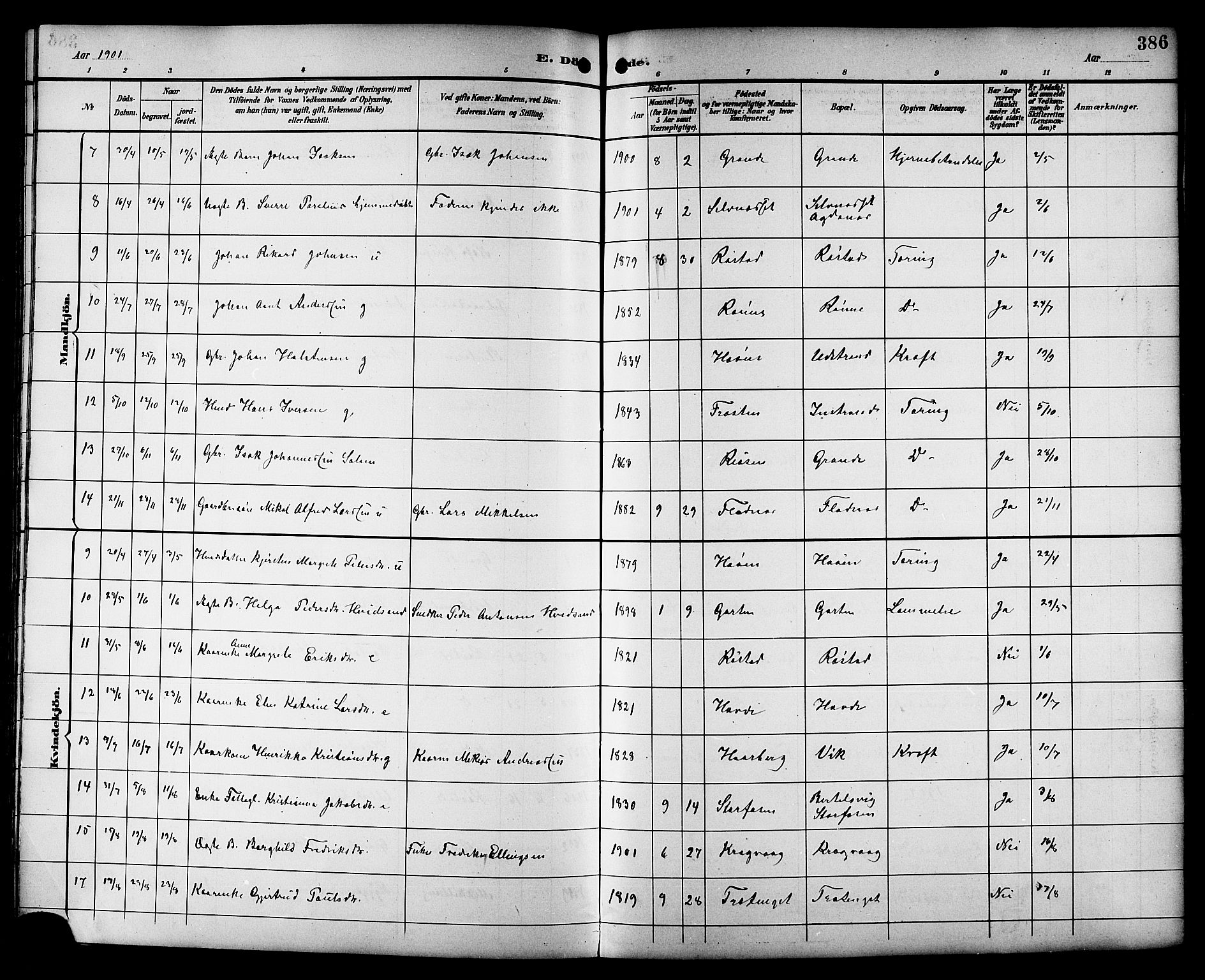 Ministerialprotokoller, klokkerbøker og fødselsregistre - Sør-Trøndelag, SAT/A-1456/659/L0746: Parish register (copy) no. 659C03, 1893-1912, p. 386