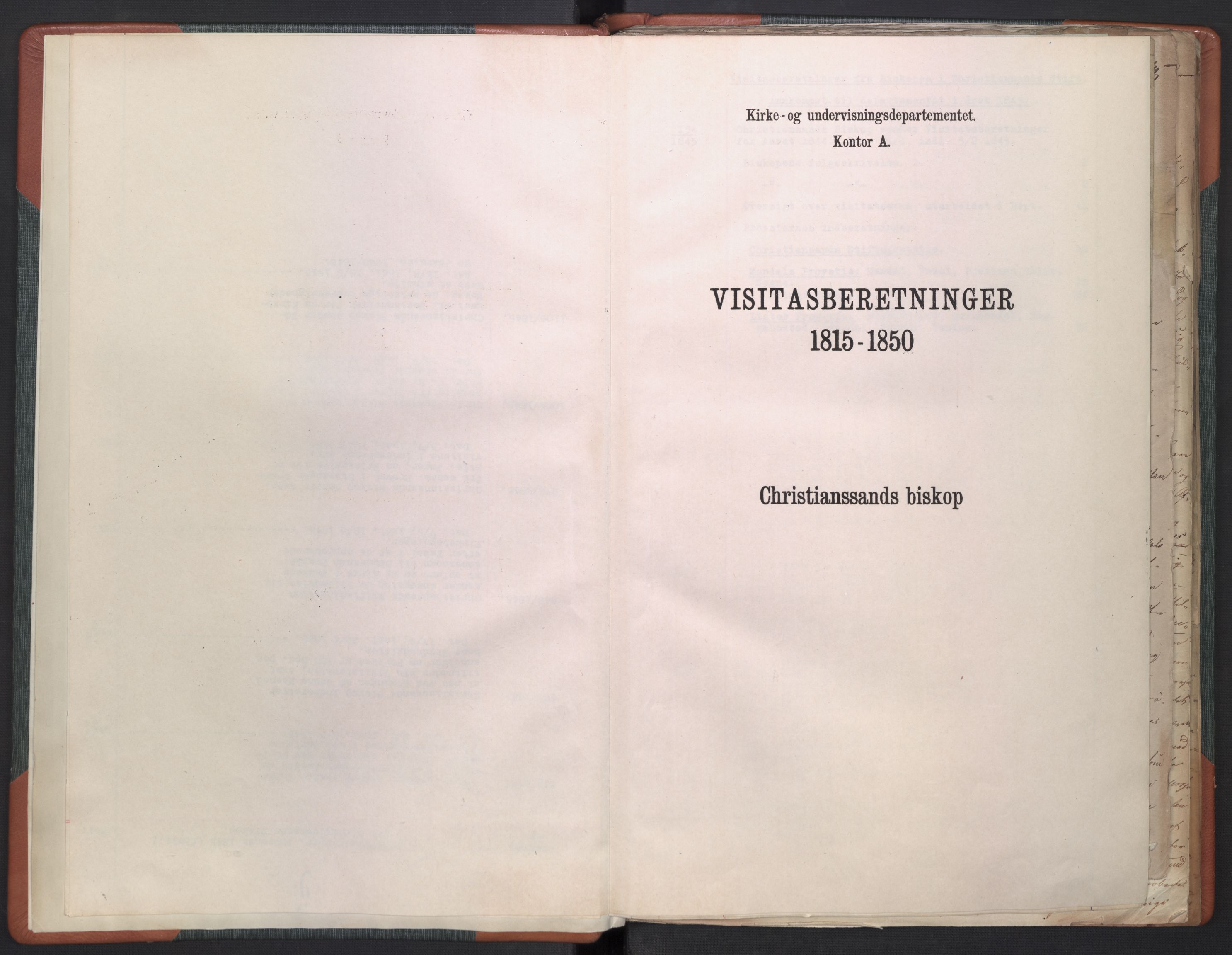 Kirke- og undervisningsdepartementet, Kontoret  for kirke og geistlighet A, RA/S-1007/D/Dc/L0359: Visitasberetninger. Kristiansand stift, 1845