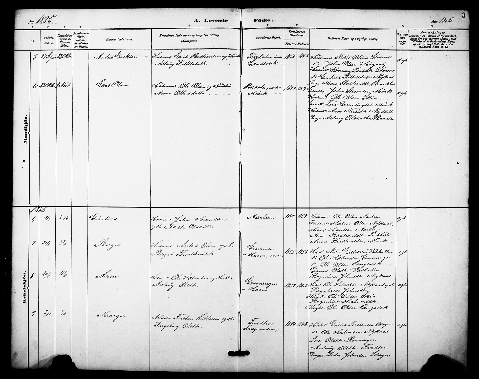 Heddal kirkebøker, SAKO/A-268/F/Fb/L0001: Parish register (official) no. II 1, 1884-1910, p. 3