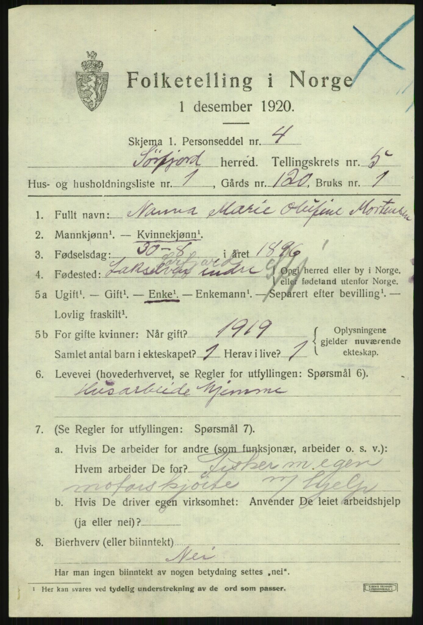 SATØ, 1920 census for Sørfjord, 1920, p. 1846