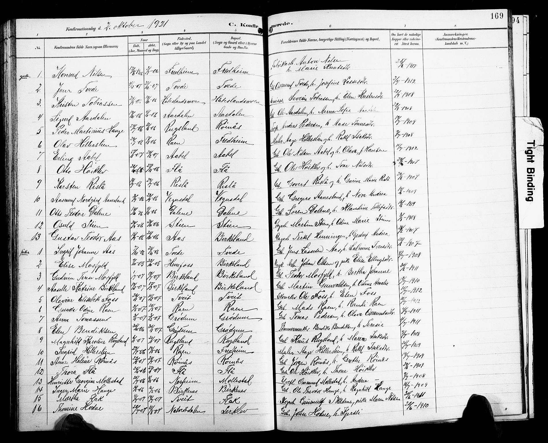 Birkenes sokneprestkontor, SAK/1111-0004/F/Fb/L0004: Parish register (copy) no. B 4, 1893-1930, p. 169