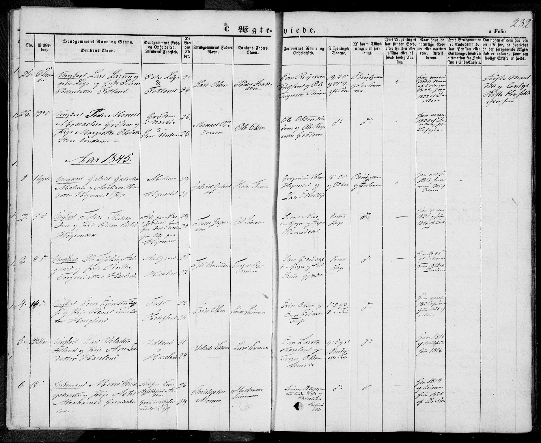 Lye sokneprestkontor, SAST/A-101794/001/30BA/L0006: Parish register (official) no. A 5.2, 1842-1855, p. 232