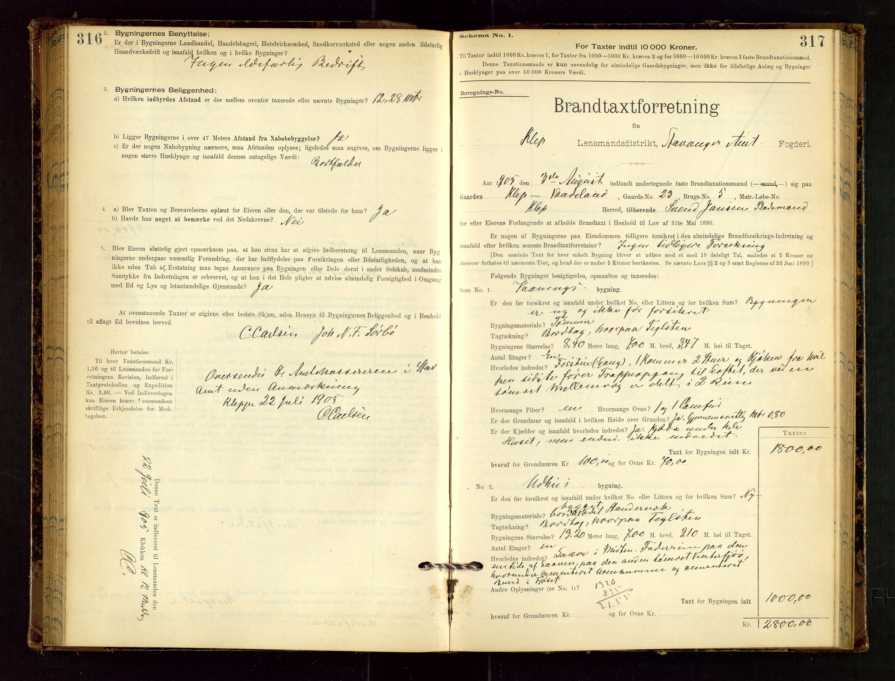 Klepp lensmannskontor, SAST/A-100163/Goc/L0002: "Brandtaxationsprotokol" m/register, 1898-1902, p. 316-317