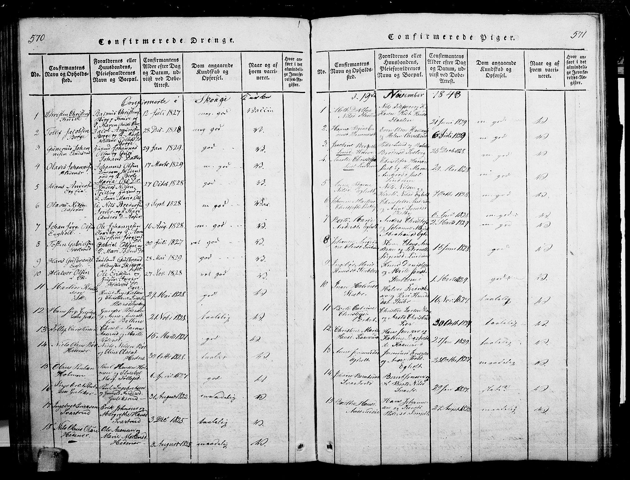Skoger kirkebøker, SAKO/A-59/G/Ga/L0001: Parish register (copy) no. I 1, 1814-1845, p. 570-571
