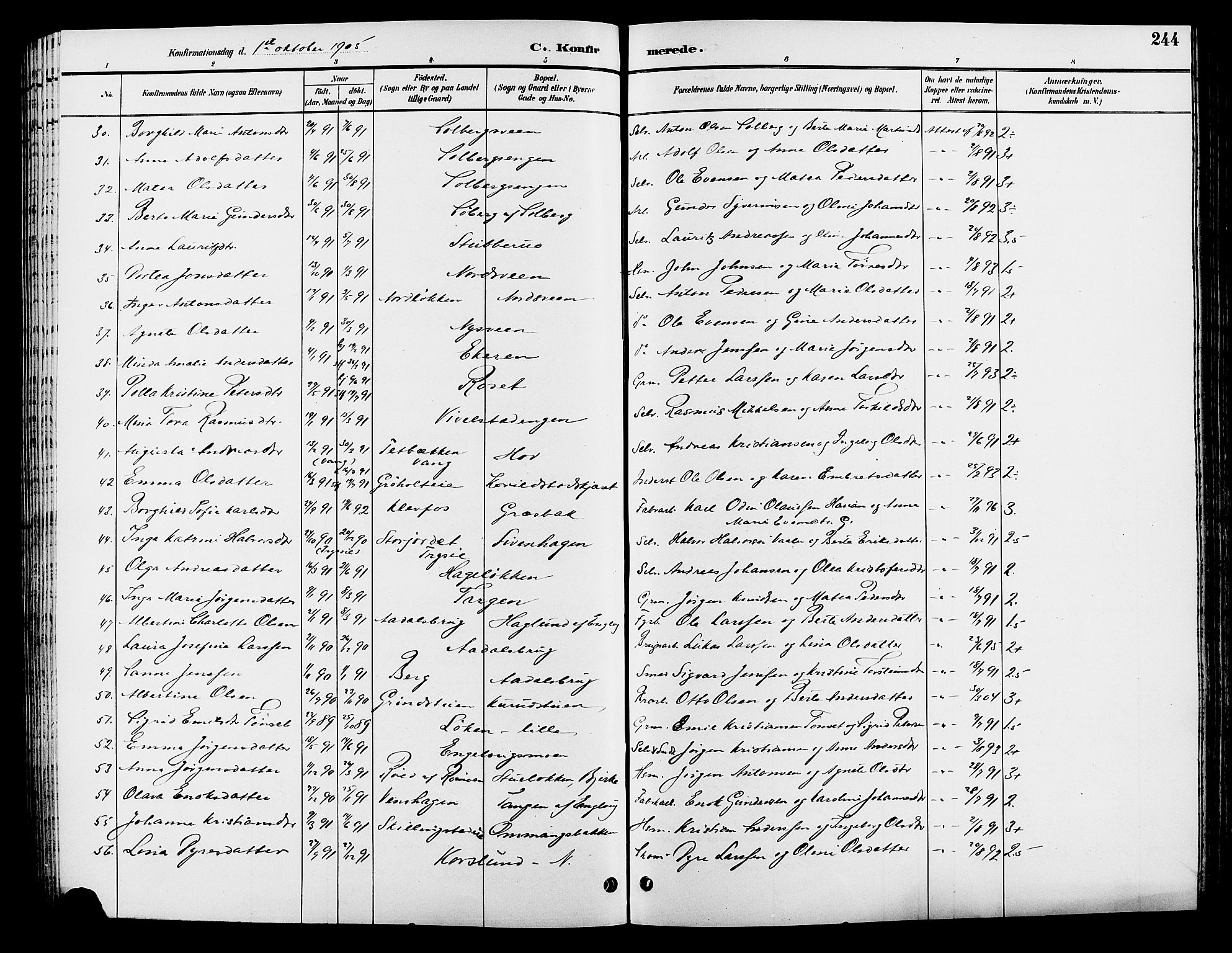 Løten prestekontor, SAH/PREST-022/L/La/L0006: Parish register (copy) no. 6, 1892-1909, p. 244