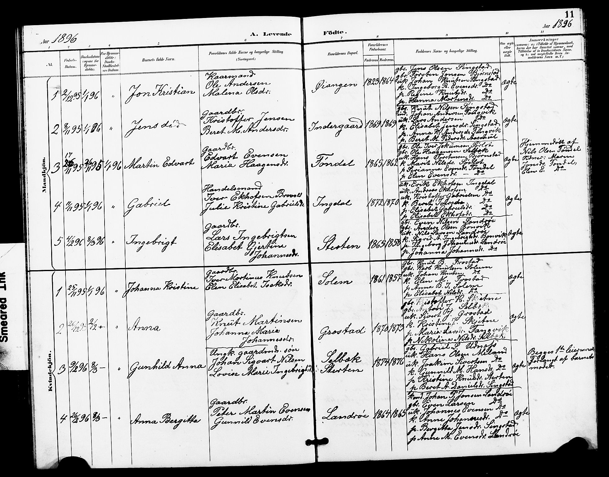 Ministerialprotokoller, klokkerbøker og fødselsregistre - Sør-Trøndelag, SAT/A-1456/663/L0762: Parish register (copy) no. 663C02, 1894-1899, p. 11