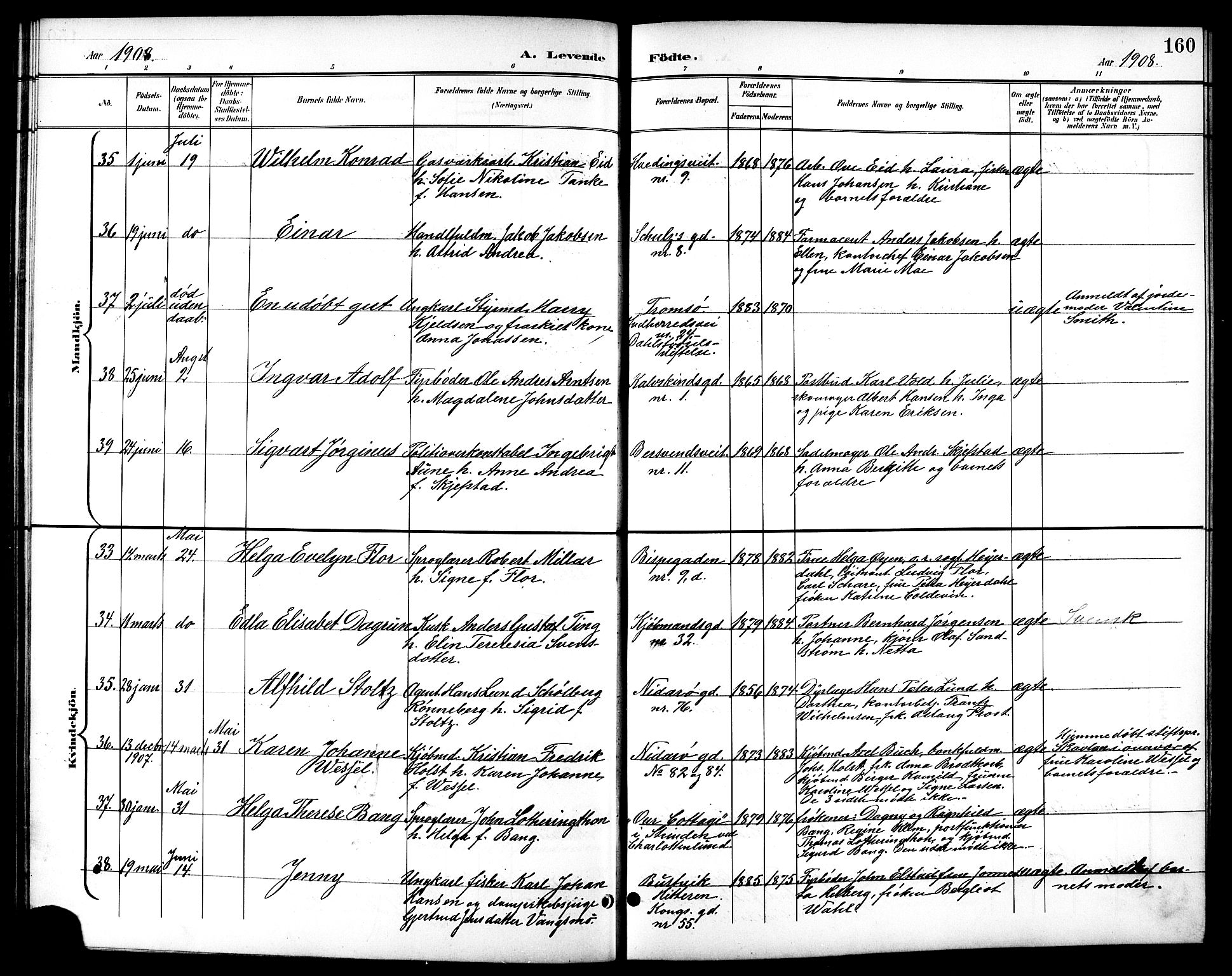 Ministerialprotokoller, klokkerbøker og fødselsregistre - Sør-Trøndelag, SAT/A-1456/601/L0094: Parish register (copy) no. 601C12, 1898-1911, p. 160