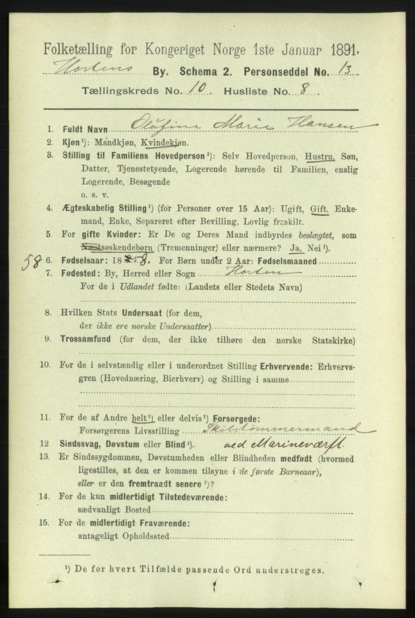 RA, 1891 census for 0703 Horten, 1891, p. 6223