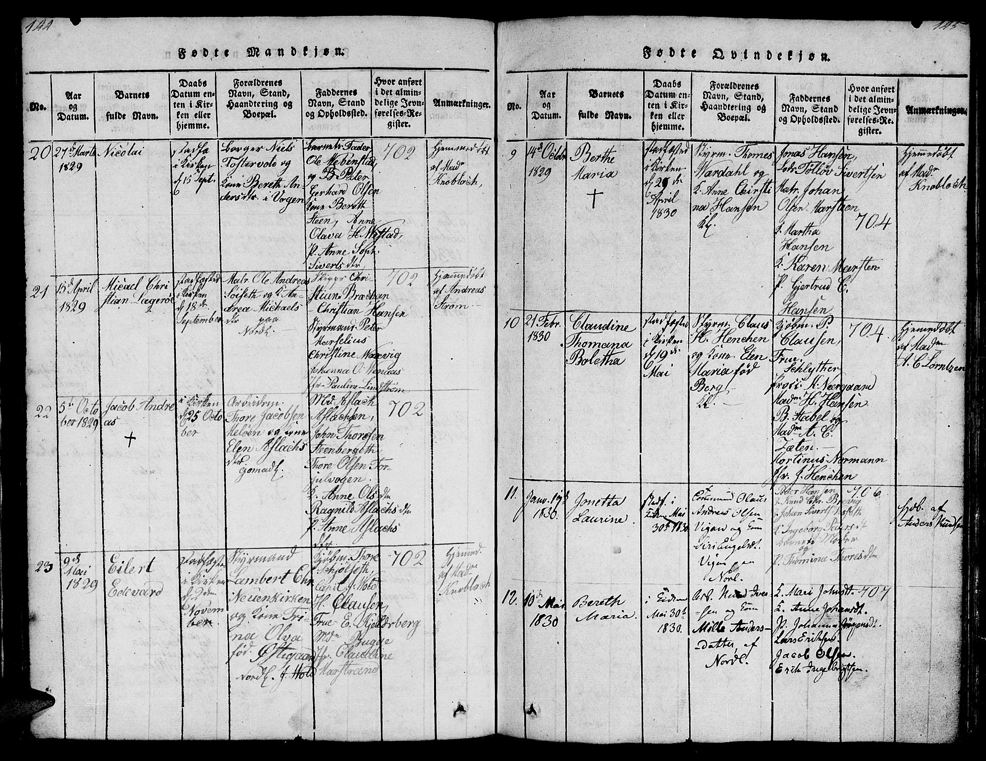 Ministerialprotokoller, klokkerbøker og fødselsregistre - Møre og Romsdal, SAT/A-1454/572/L0856: Parish register (copy) no. 572C01, 1819-1832, p. 144-145