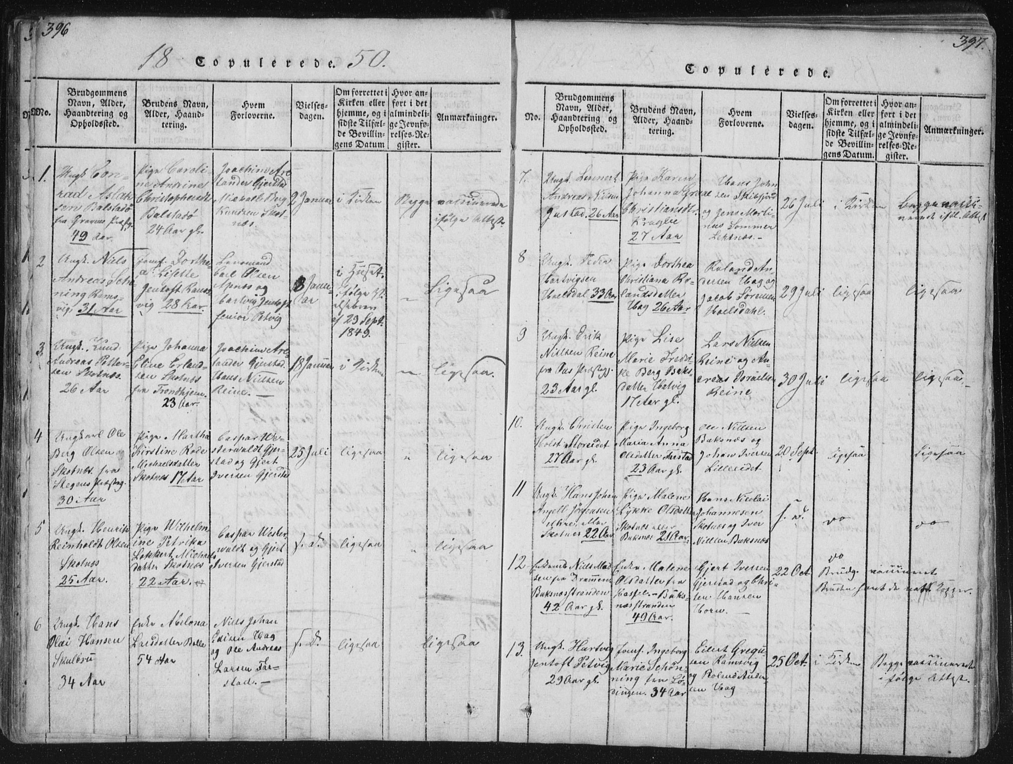 Ministerialprotokoller, klokkerbøker og fødselsregistre - Nordland, SAT/A-1459/881/L1164: Parish register (copy) no. 881C01, 1818-1853, p. 396-397
