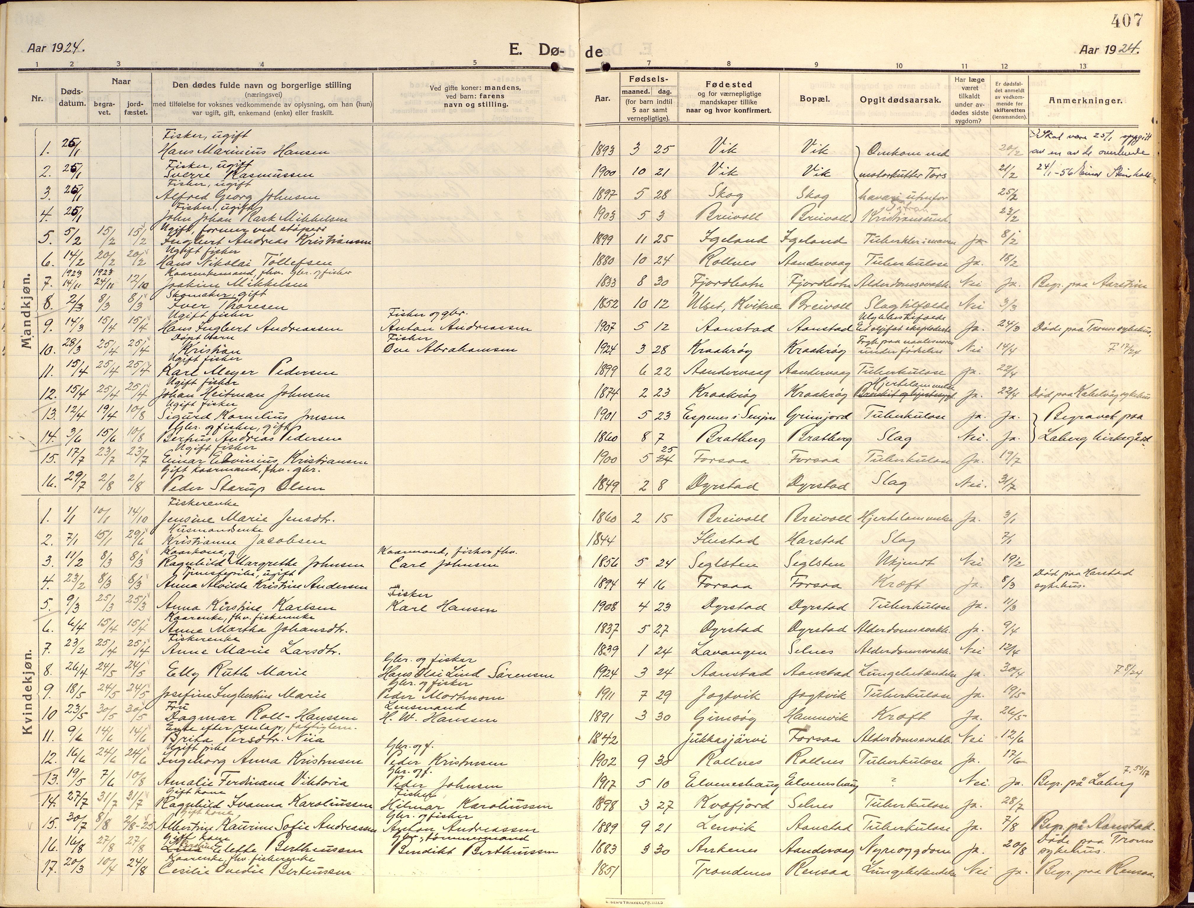 Ibestad sokneprestembete, SATØ/S-0077/H/Ha/Haa/L0018kirke: Parish register (official) no. 18, 1915-1929, p. 407