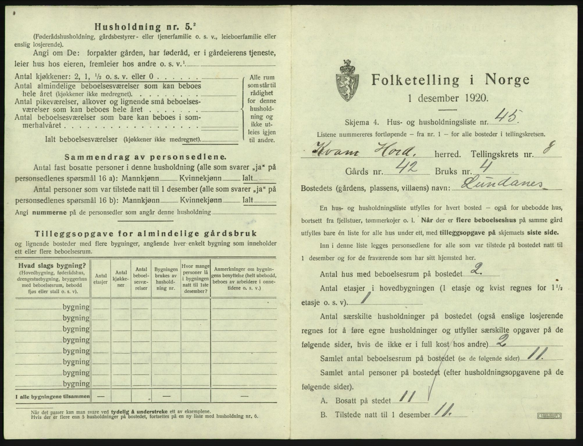 SAB, 1920 census for Kvam, 1920, p. 729