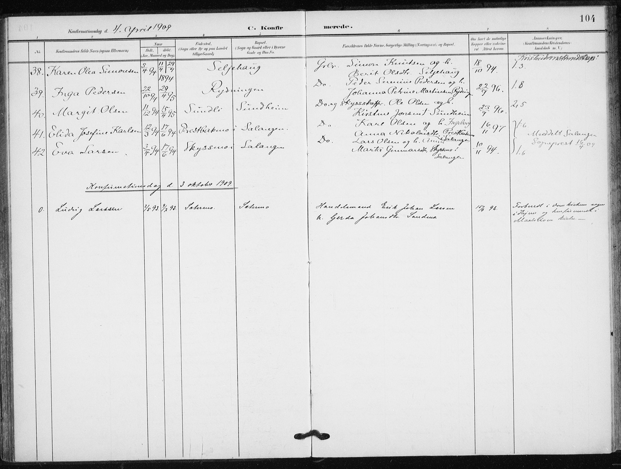 Målselv sokneprestembete, SATØ/S-1311/G/Ga/Gaa/L0013kirke: Parish register (official) no. 13, 1903-1919, p. 104
