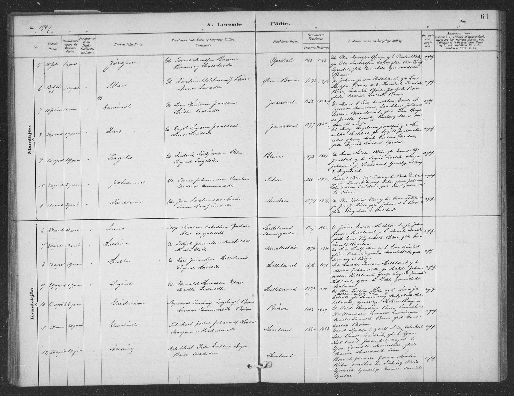 Ullensvang sokneprestembete, SAB/A-78701/H/Hab: Parish register (copy) no. B 11, 1887-1939, p. 61