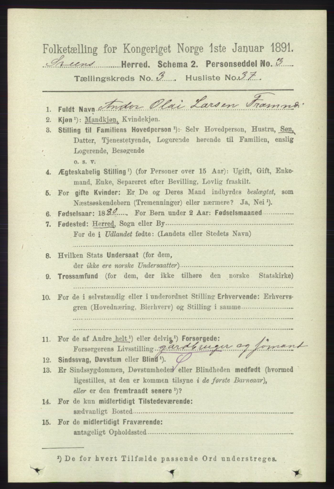 RA, 1891 census for 1216 Sveio, 1891, p. 989