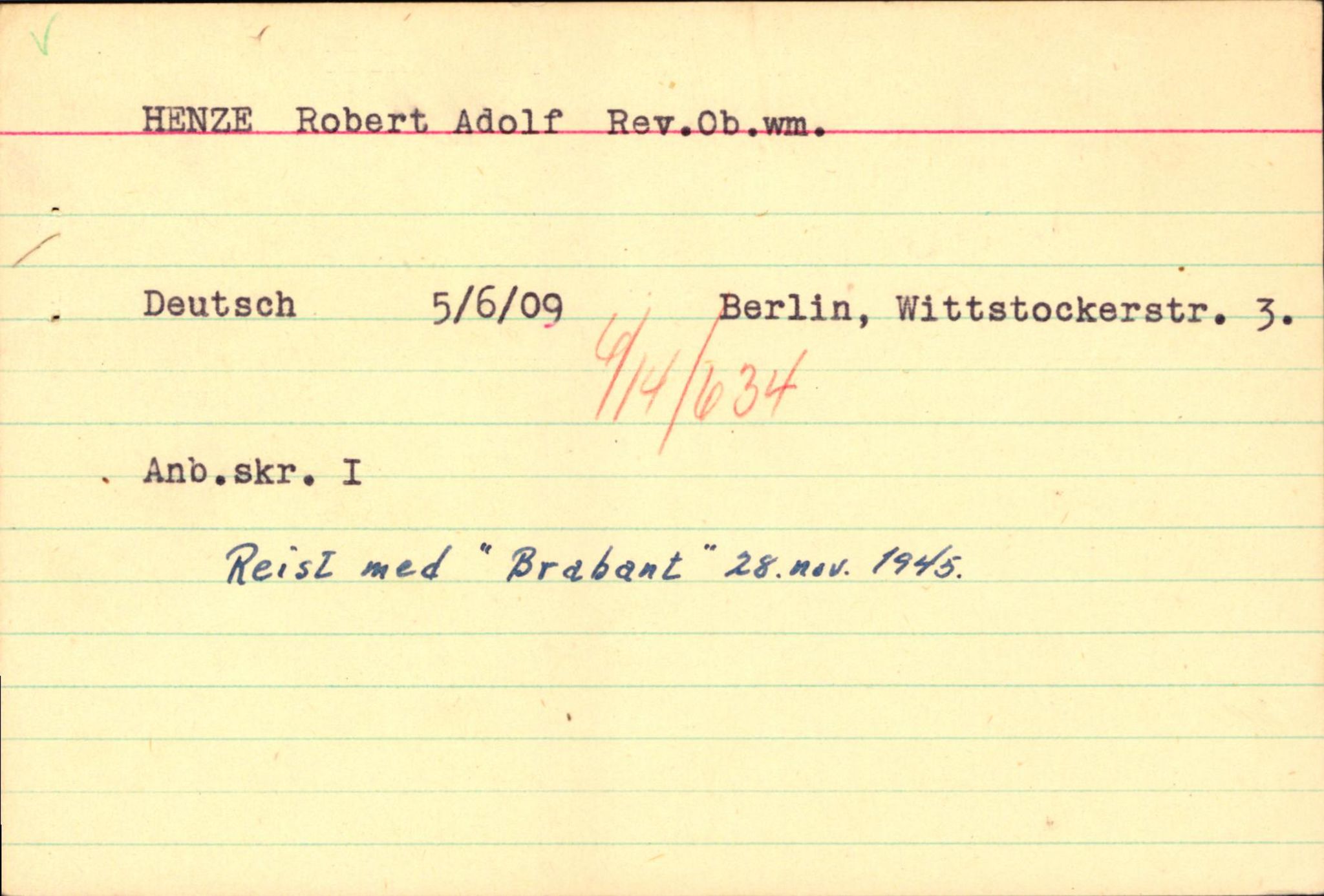 Forsvaret, Forsvarets overkommando II, AV/RA-RAFA-3915/D/Db/L0012: CI Questionaires. Tyske okkupasjonsstyrker i Norge. Tyskere., 1945-1946, p. 543