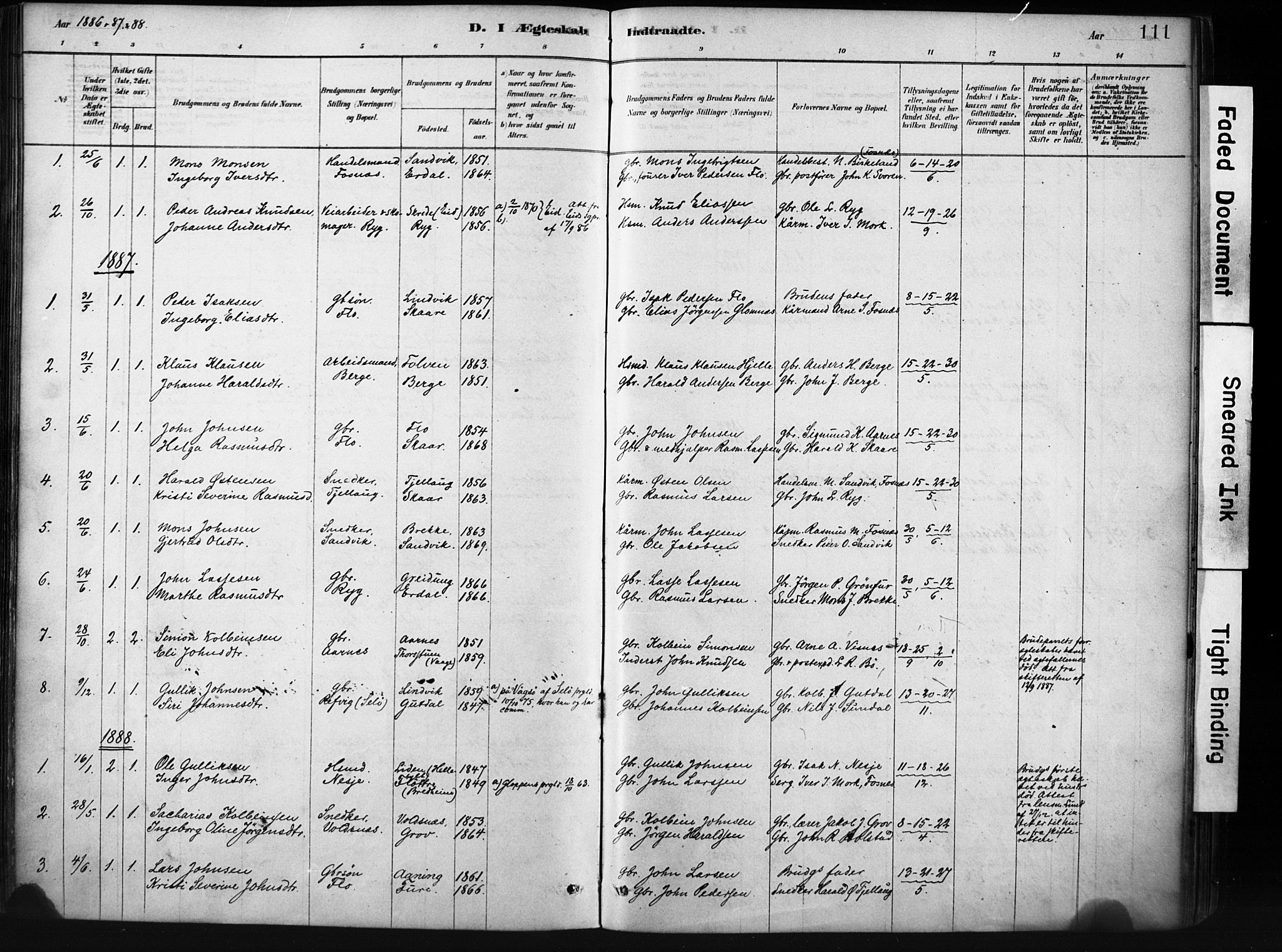 Stryn Sokneprestembete, AV/SAB-A-82501: Parish register (official) no. D 1, 1878-1907, p. 111