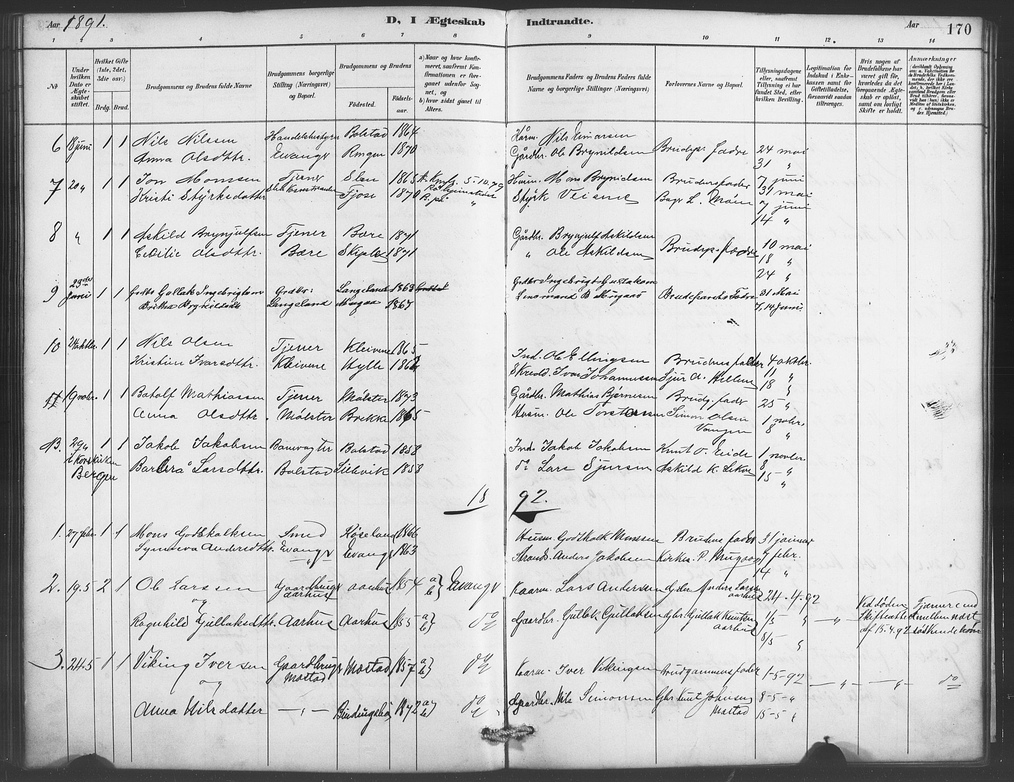 Evanger sokneprestembete, SAB/A-99924: Parish register (copy) no. A 4, 1887-1897, p. 170