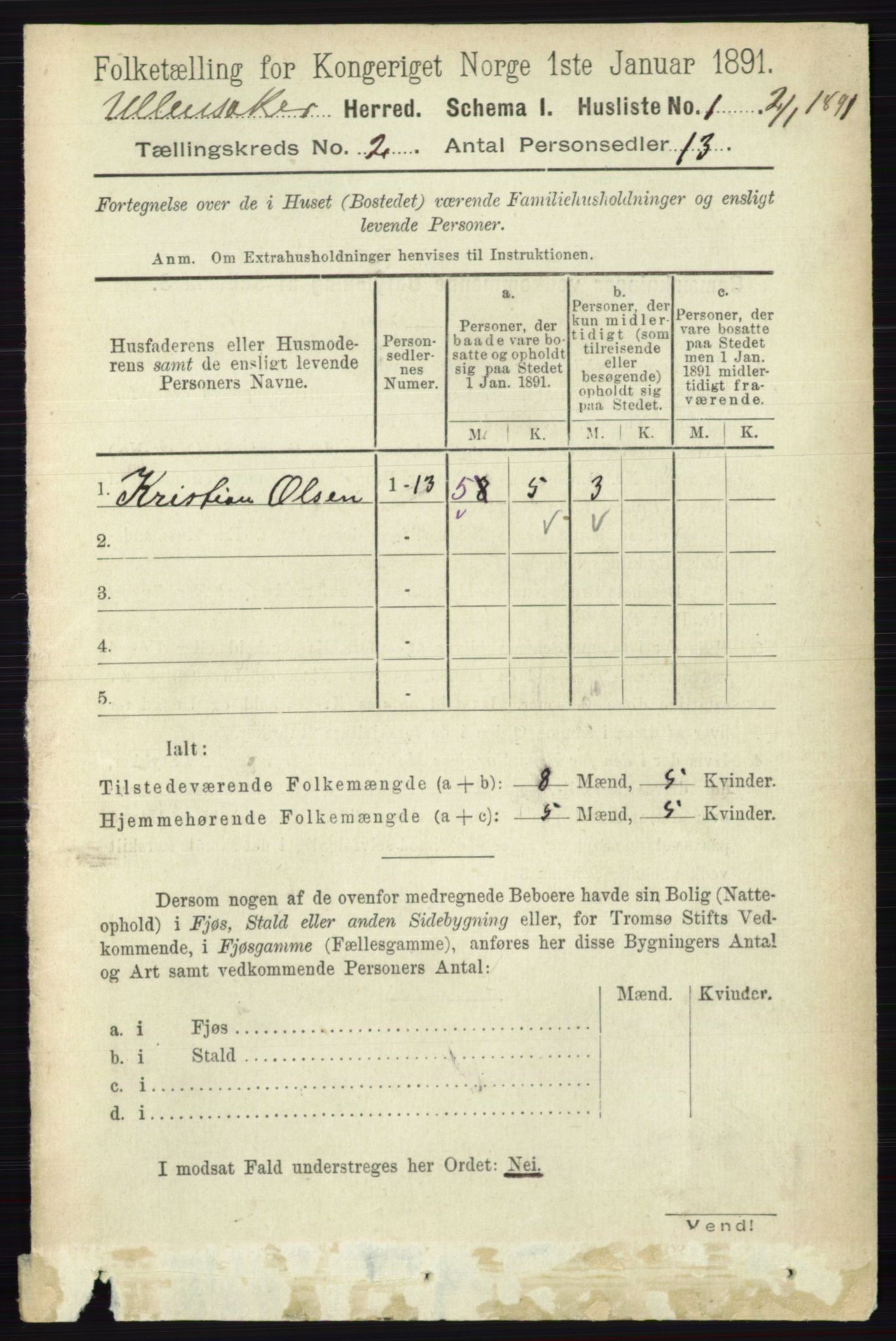 RA, 1891 census for 0235 Ullensaker, 1891, p. 634