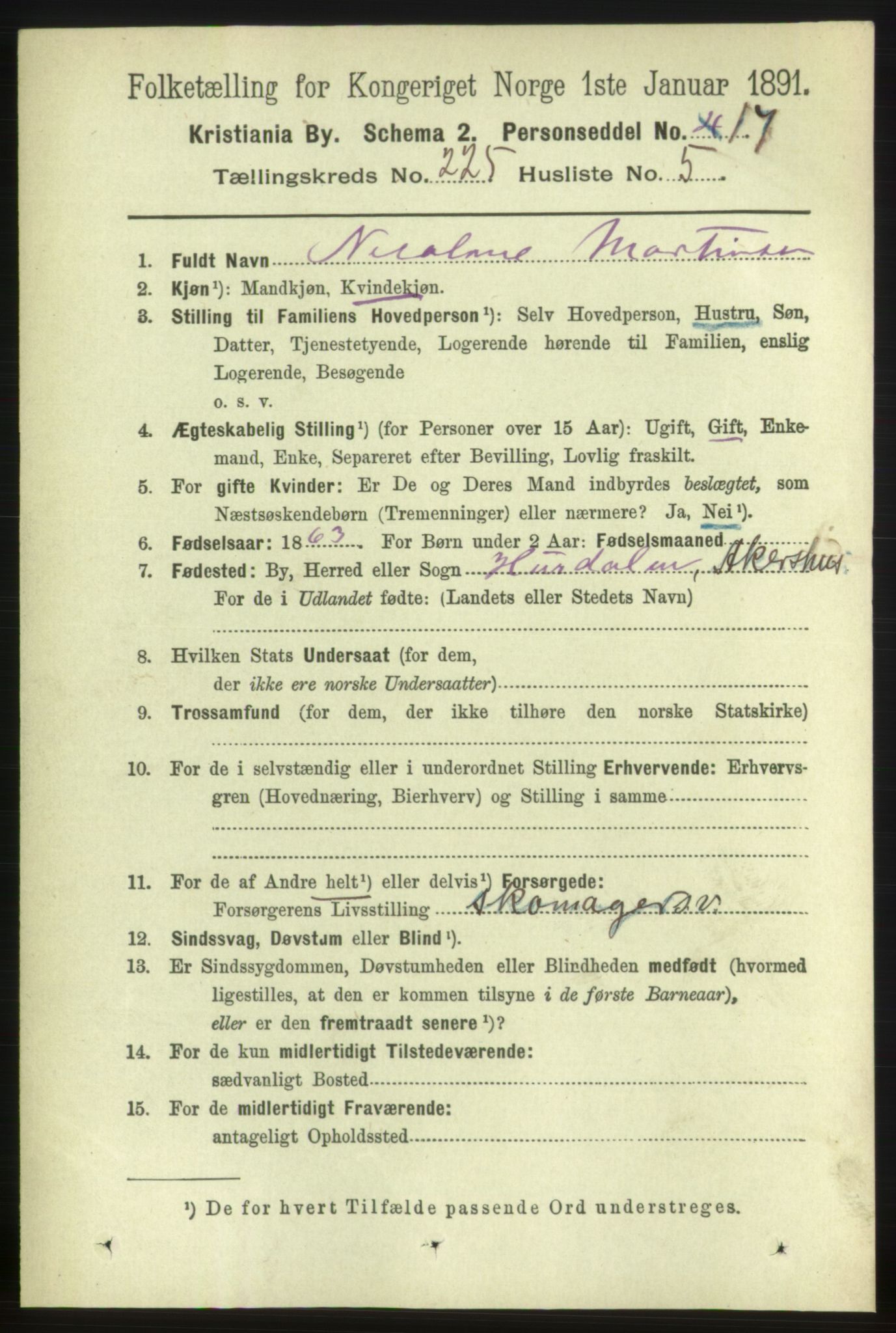 RA, 1891 census for 0301 Kristiania, 1891, p. 136488