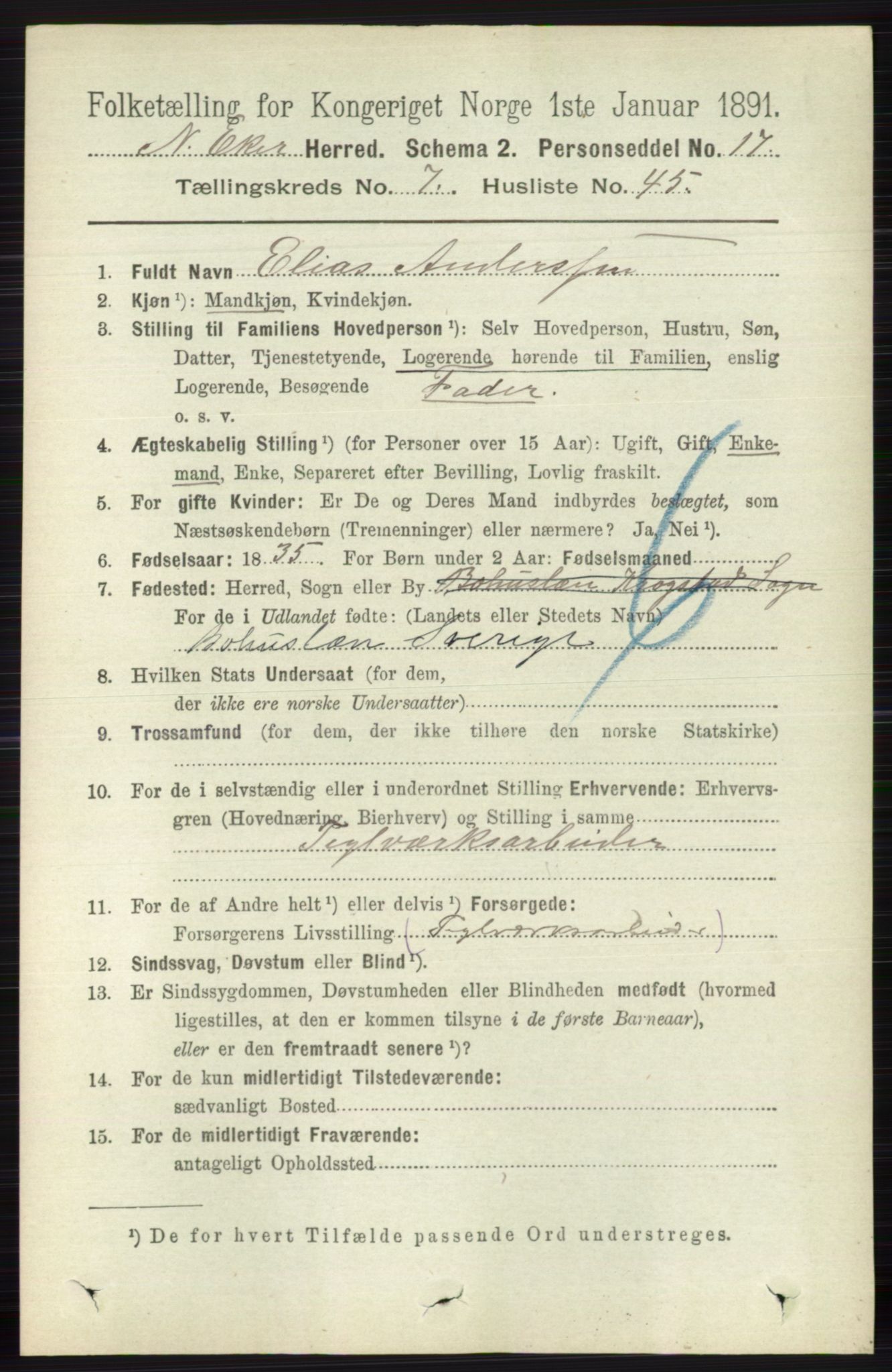 RA, 1891 census for 0625 Nedre Eiker, 1891, p. 3708