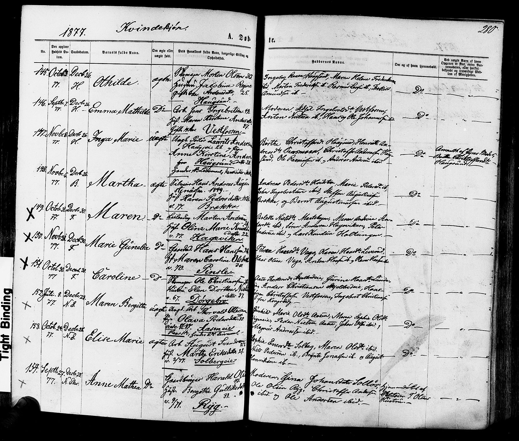 Eiker kirkebøker, AV/SAKO-A-4/F/Fa/L0017: Parish register (official) no. I 17, 1869-1877, p. 280