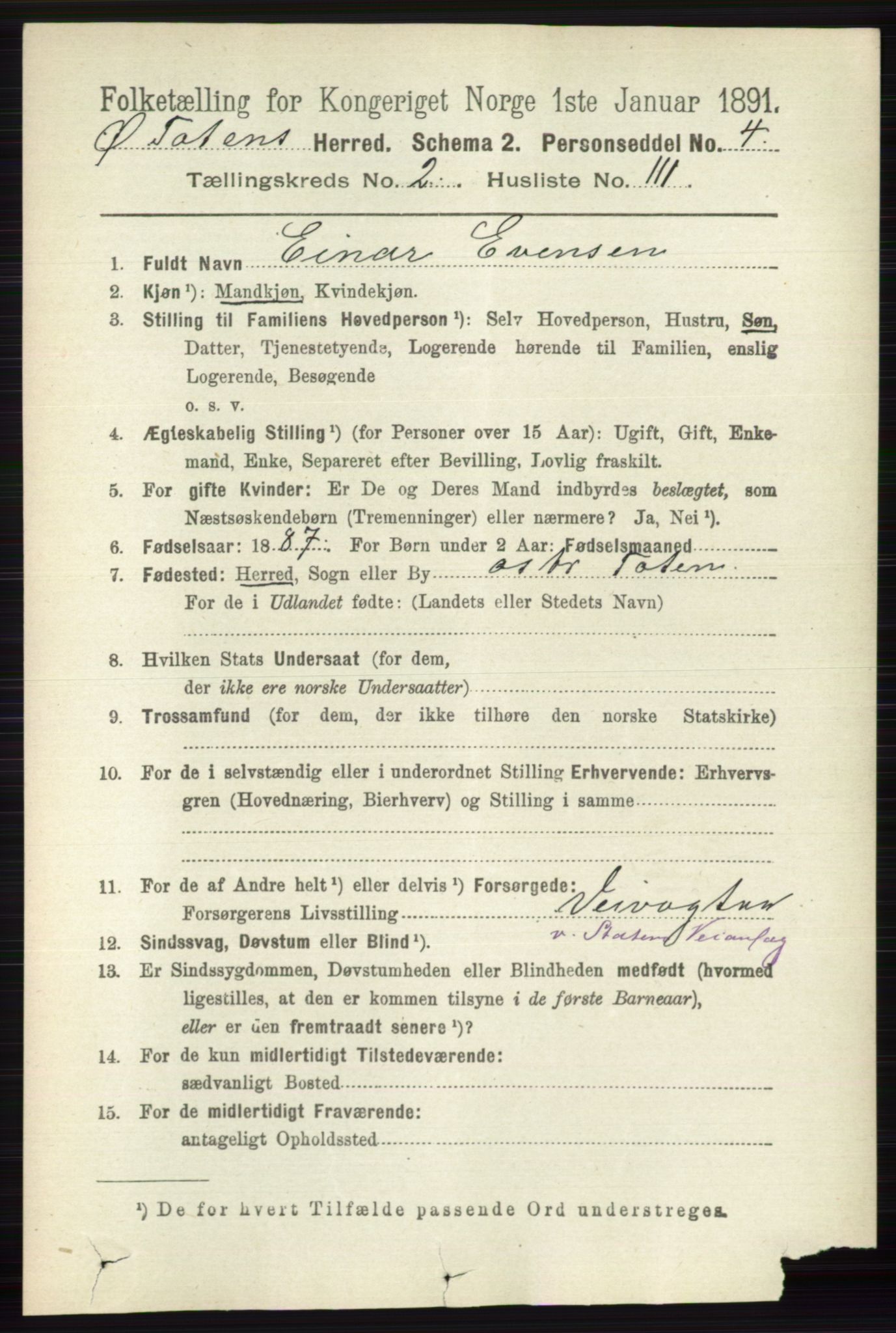 RA, 1891 census for 0528 Østre Toten, 1891, p. 1419