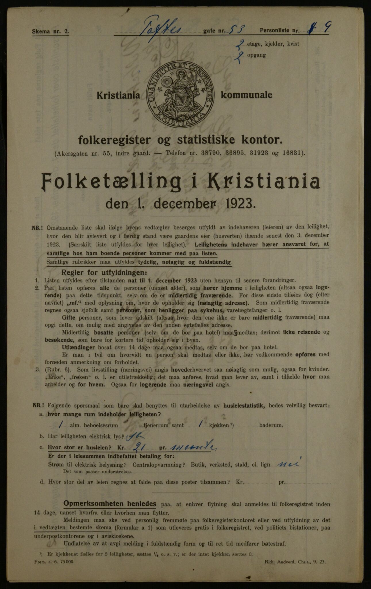 OBA, Municipal Census 1923 for Kristiania, 1923, p. 124521