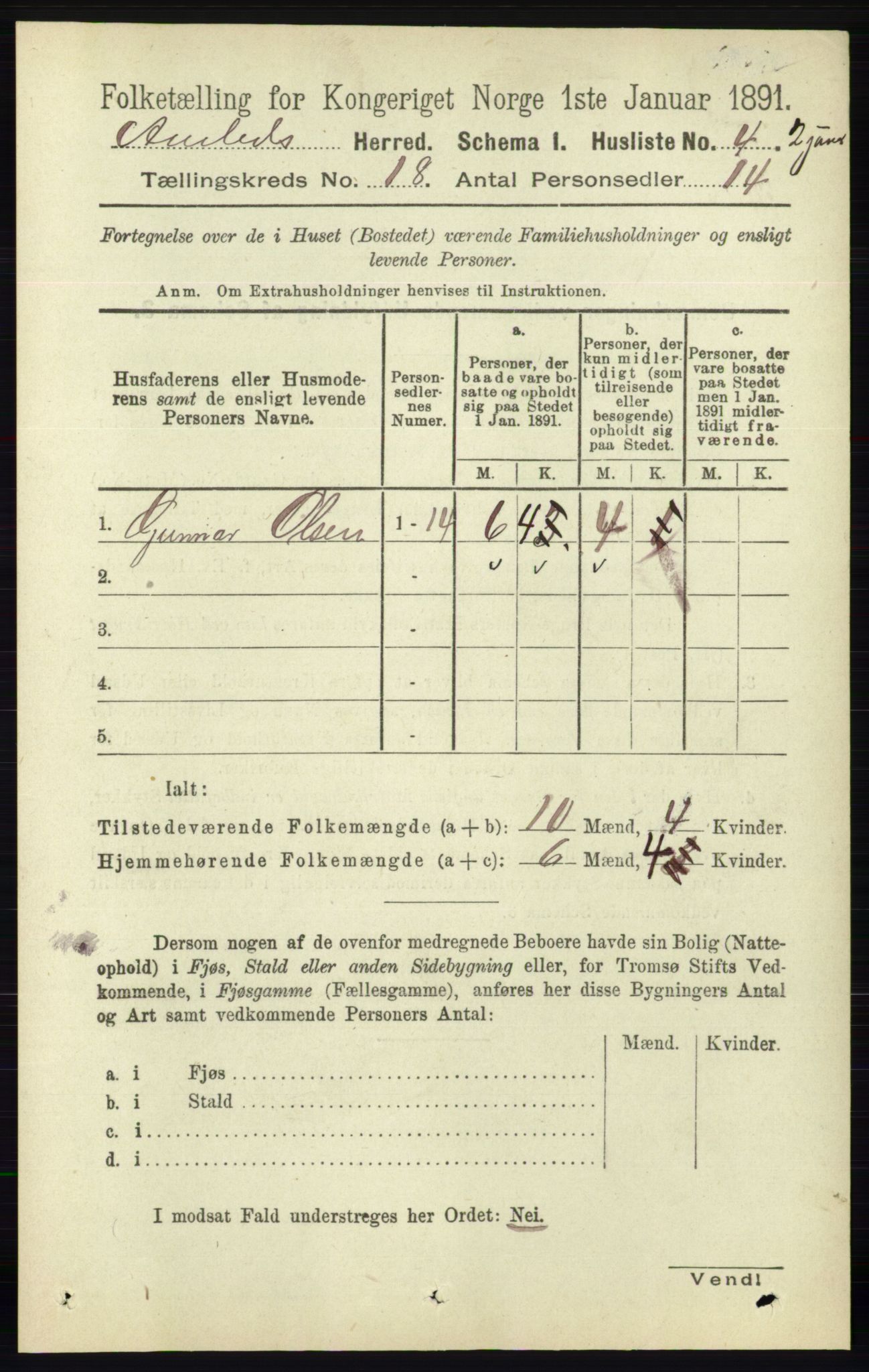 RA, 1891 census for 0929 Åmli, 1891, p. 2986