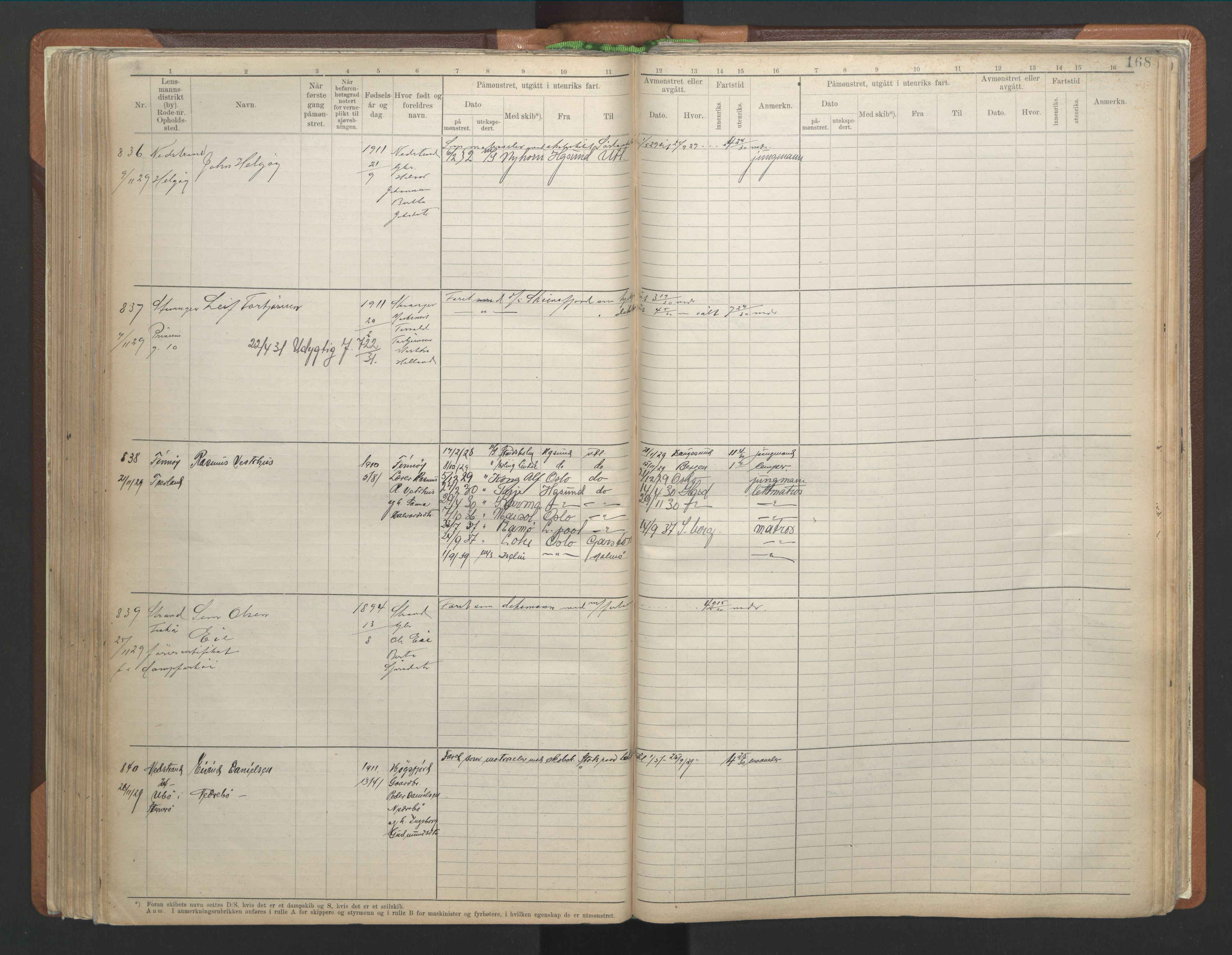 Stavanger sjømannskontor, AV/SAST-A-102006/F/Fb/Fbb/L0013: Sjøfartshovedrulle A, patentnr. 1-1495 (del 1), 1921-1933, p. 174