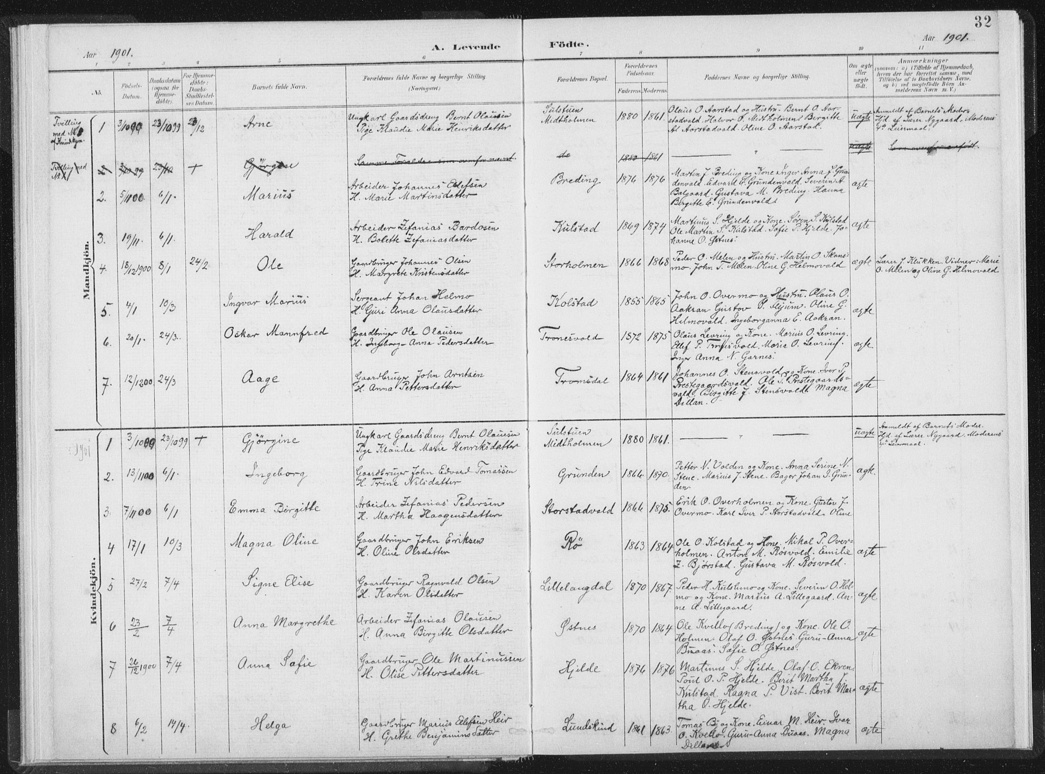 Ministerialprotokoller, klokkerbøker og fødselsregistre - Nord-Trøndelag, AV/SAT-A-1458/724/L0263: Parish register (official) no. 724A01, 1891-1907, p. 32