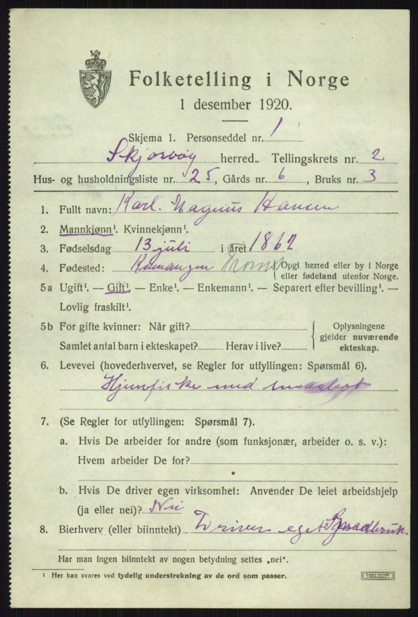 SATØ, 1920 census for Skjervøy, 1920, p. 1785