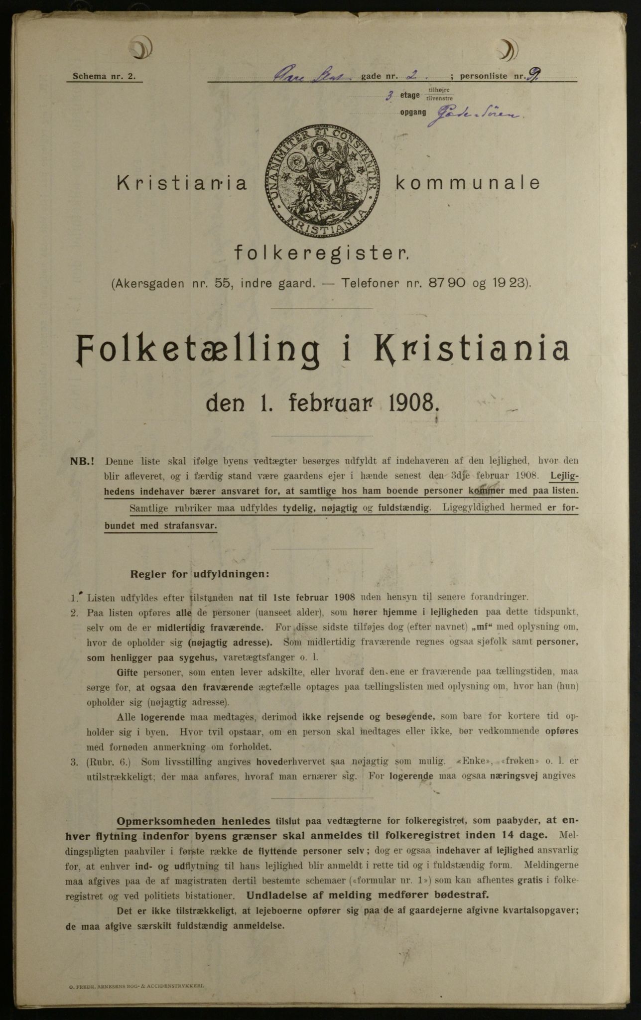 OBA, Municipal Census 1908 for Kristiania, 1908, p. 116599